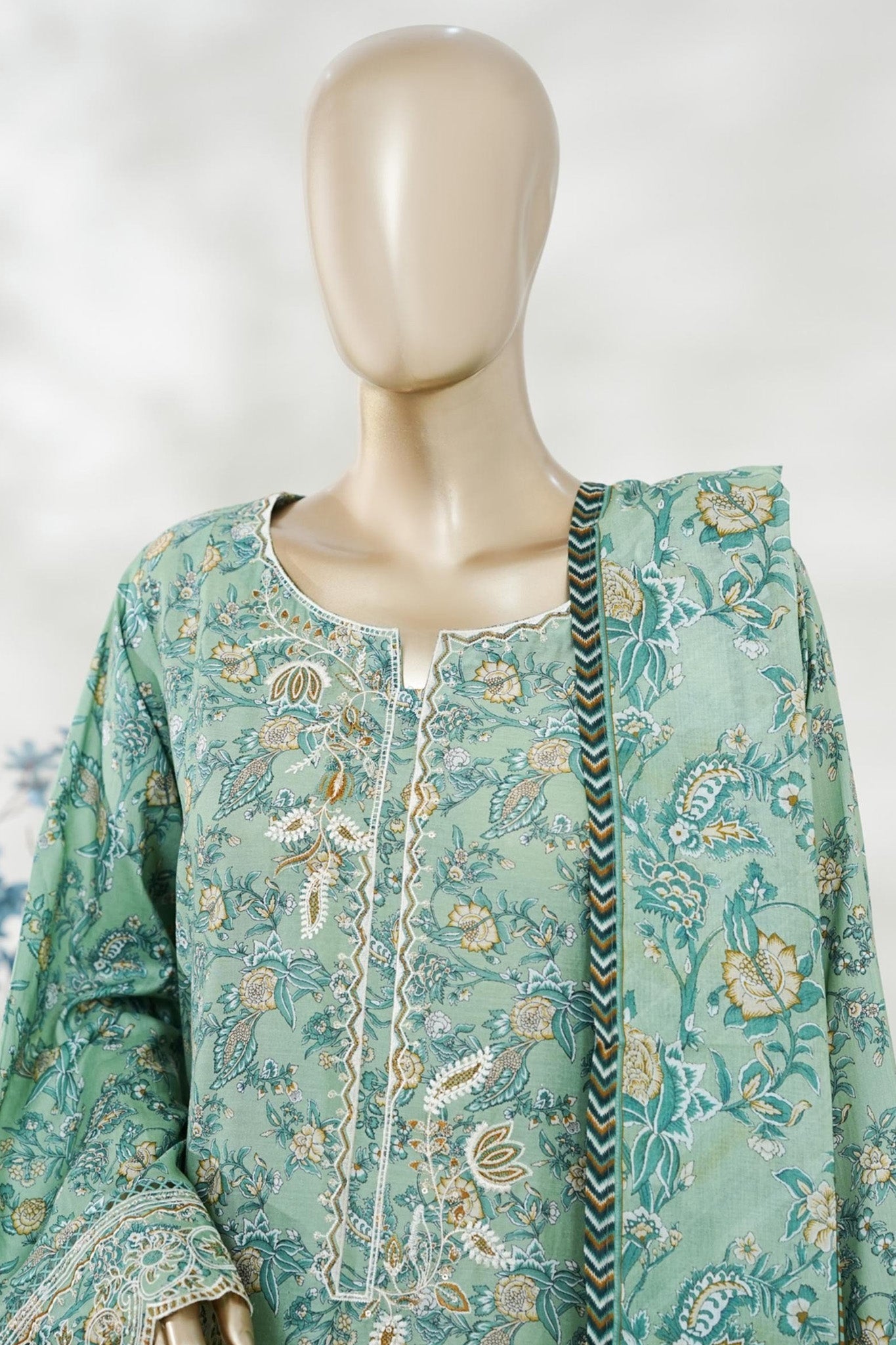 Bin Saeed Stitched 3 Piece Embroidery Lawn Long Length With Broad Flapper Eid Edition Collection 2026 D#15