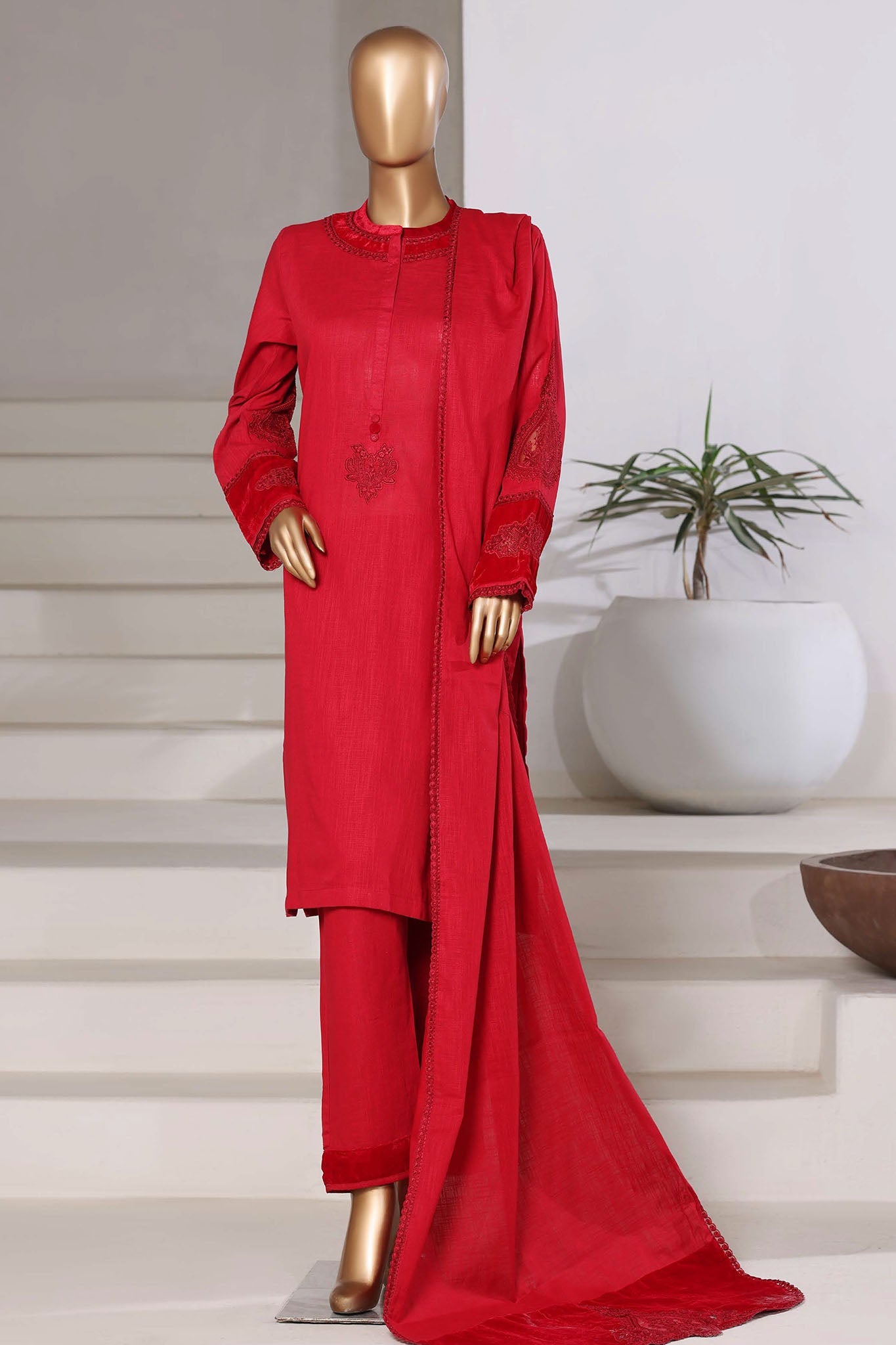 Sadabahar Stitched 3 Piece Premium Cross Texture With Velvet WITH Collection 2025 D#-01