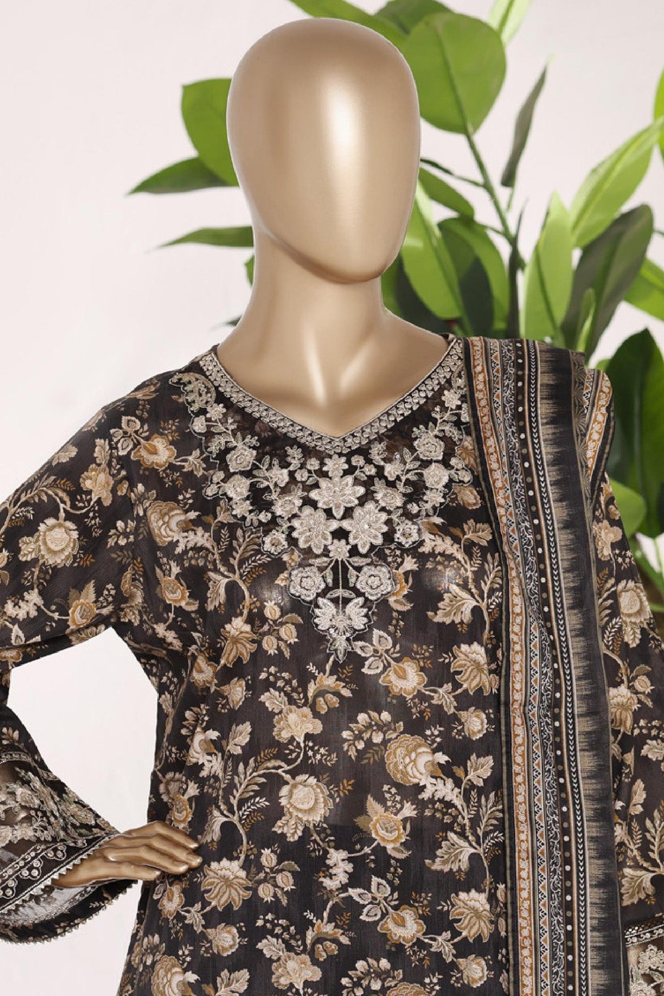 Bin Saeed Stitched 3 Piece Embroidery Lawn Short Length With Broad Flapper Eid Edition Collection 2026 D#02