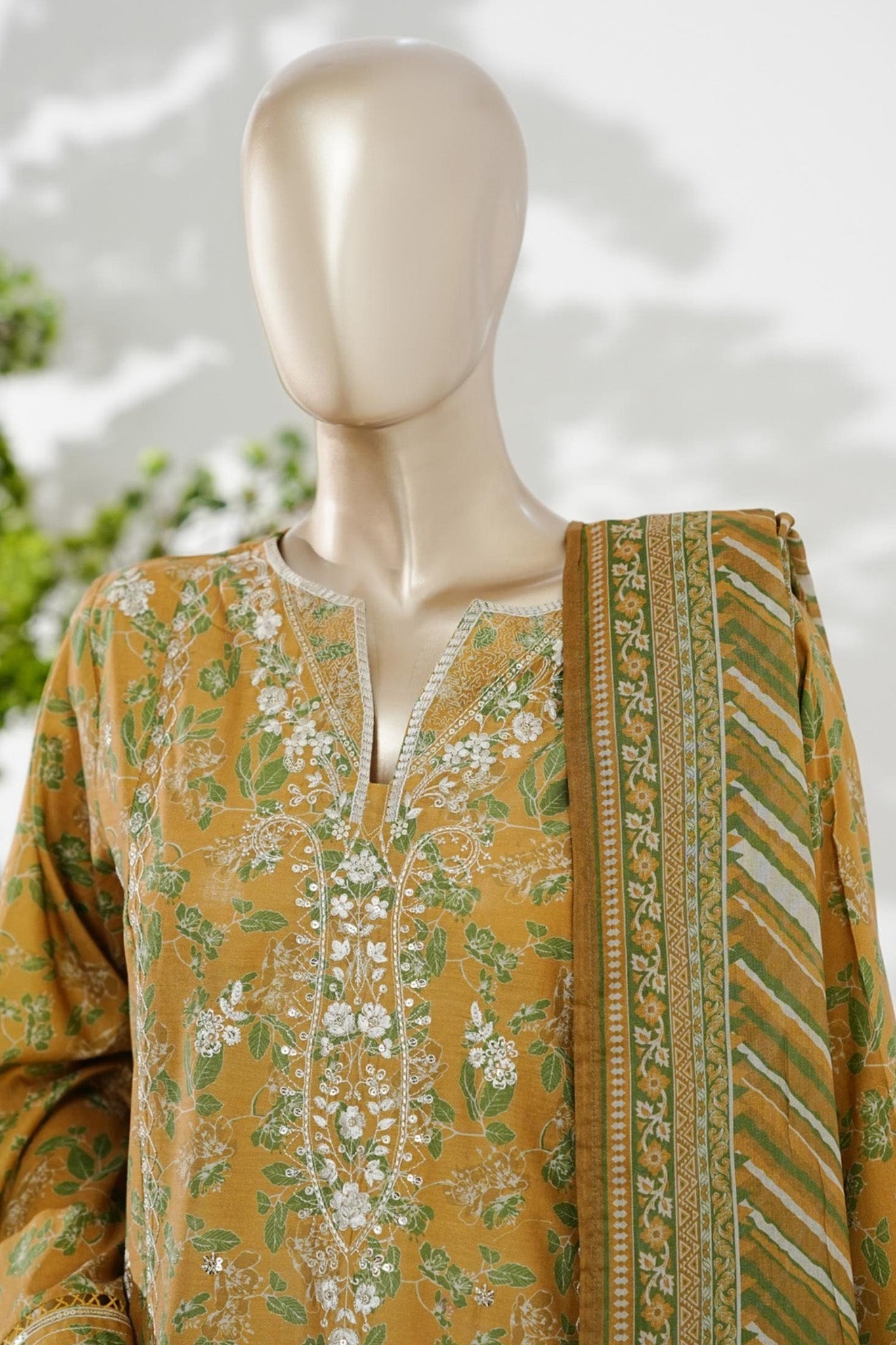 Bin Saeed Stitched 3 Piece Embroidery Lawn Short Length With Broad Flapper Eid Edition Collection 2026 D#01
