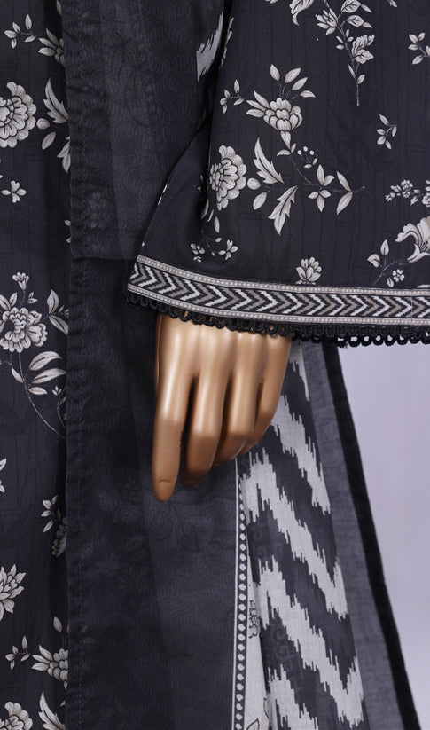 BIN SAEED Printed Cotton 3pcs Stitched Vol-10 3Piece Stitched COLLECTION 2025 D-07 Black