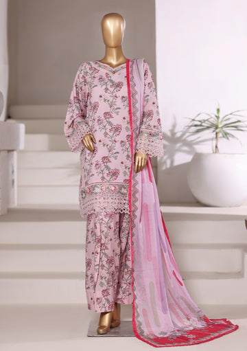 Sadabahar Malika Viscose Short Length Farshi Shalwar With Chiffon Printed Dupatta 3Piece Stitched Collection 2025 T.pink Color SDMVS- 004