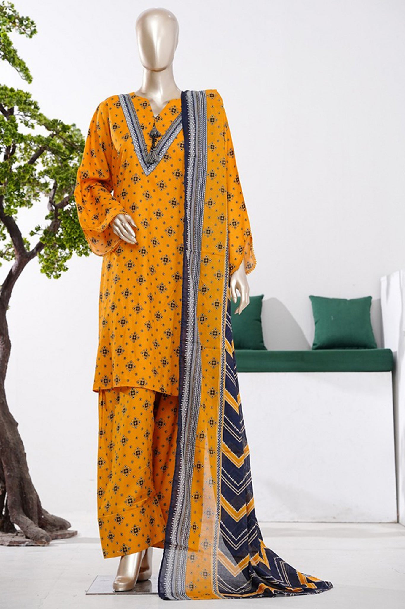 BIN SAEED Luxury Lawn Printed With Farshi Shalwar Vol-01 3Piece Stitched COLLECTION 2026 D-#01