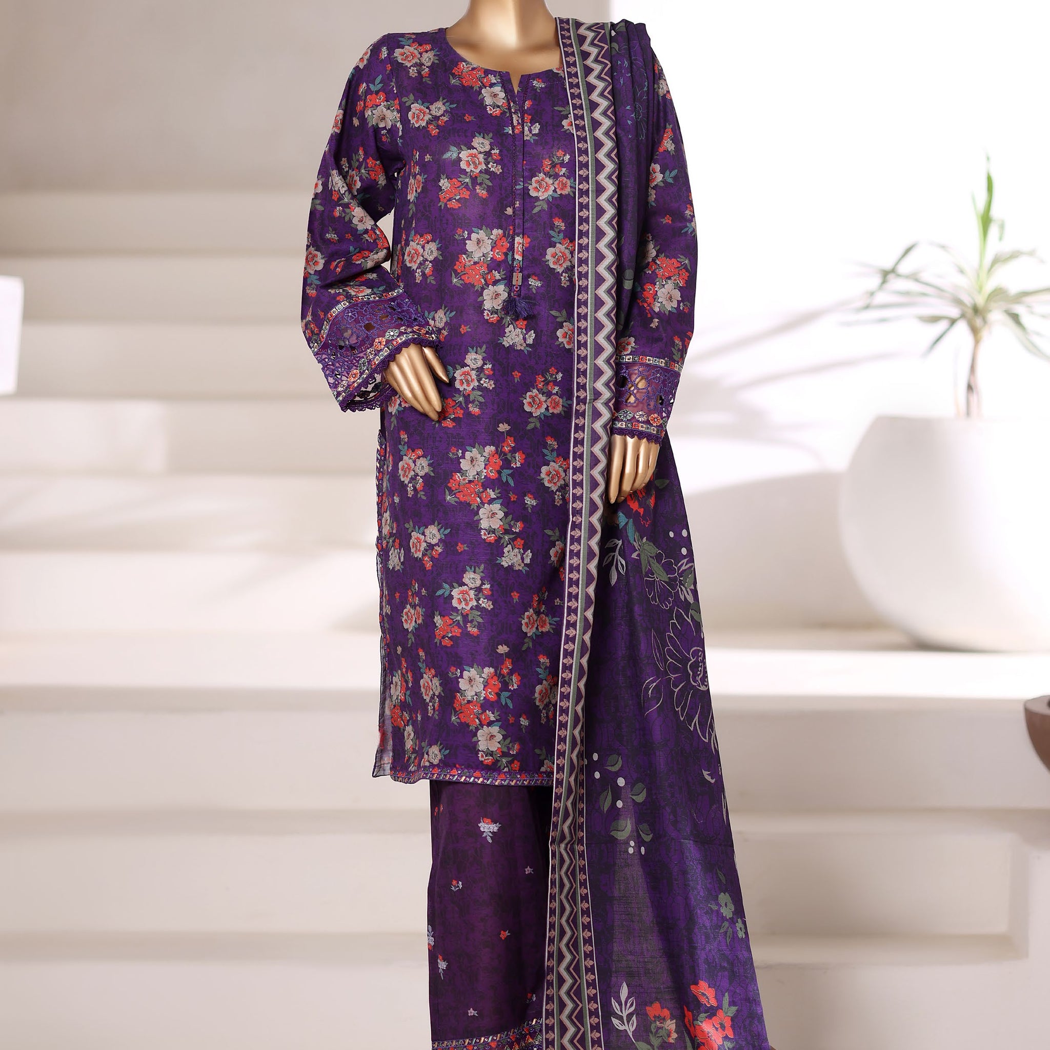 Sadabahar Malika Khaddar Short Length 3Piece Stitched Vol-02 Collection 2025. D-55 Purple