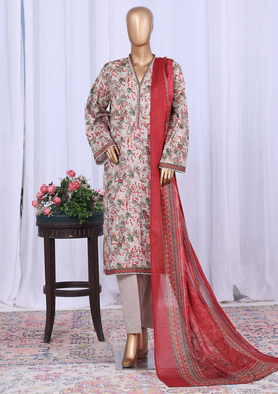 BIN SAEED Printed Cotton 3pcs Stitched Vol-10 3Piece Stitched COLLECTION 2025 D-02 Skin Foun
