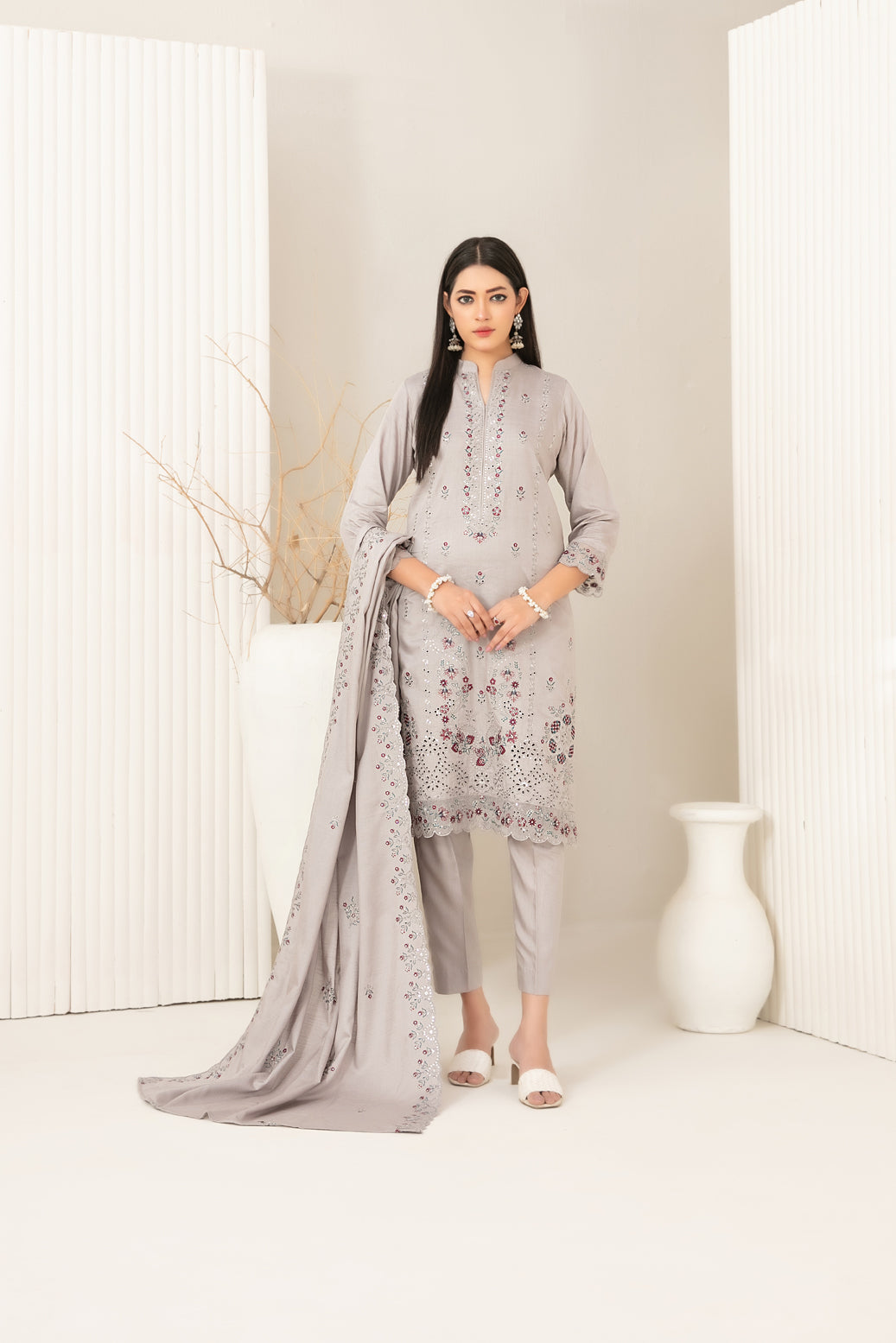 Tawakkal Dhoop Kinara Slub Viscous Embroidery 3Piece Unstitched Collection 2025 D-09