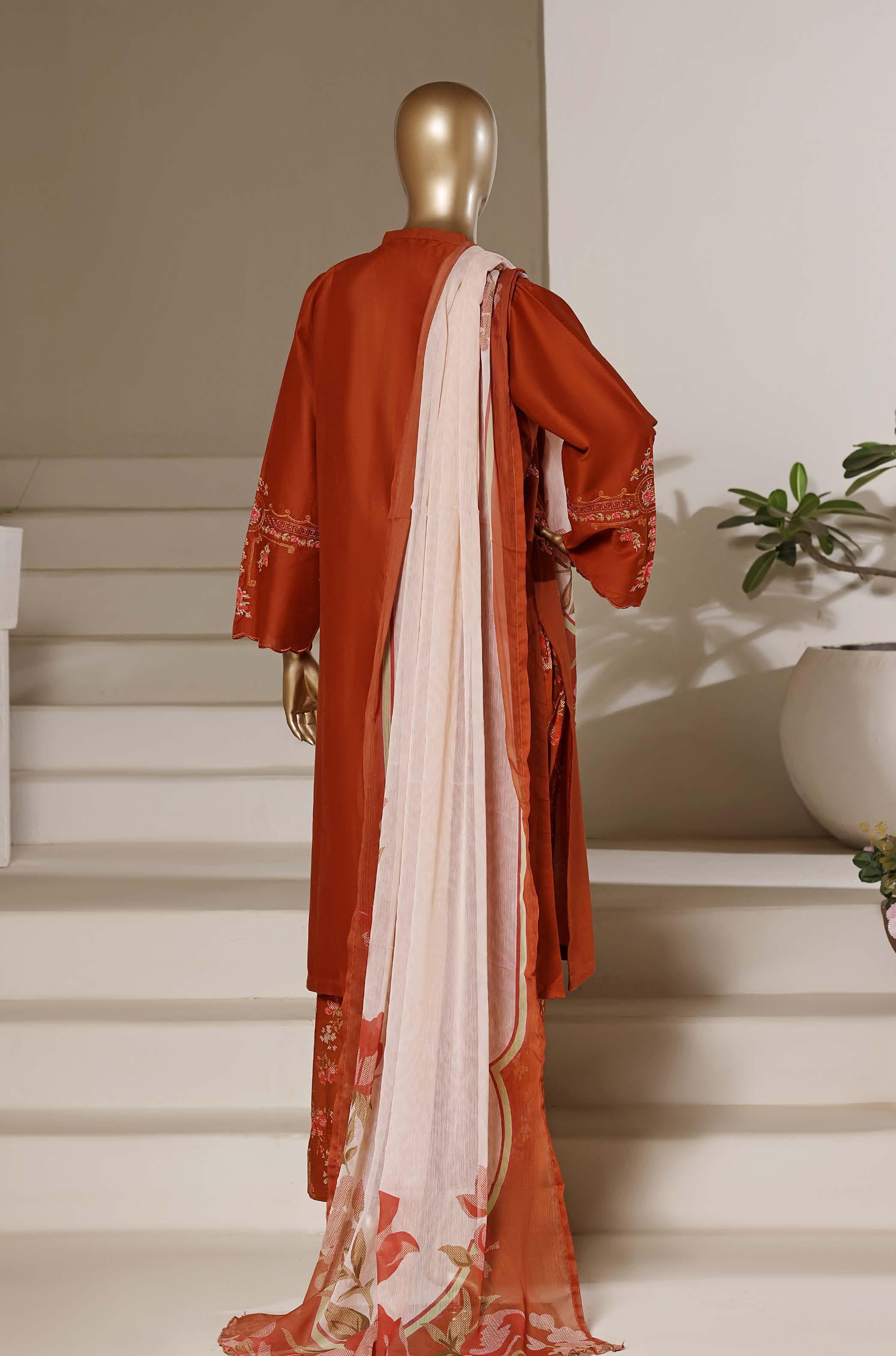 Sadabahar Luxury Eclair Solid  Textured Lawn Embroidery With Digital Printed Chiffon Dupatta With Printed Farshi Shalwar 3Piece Stitched Festive Edition Collection 2026. D#-04