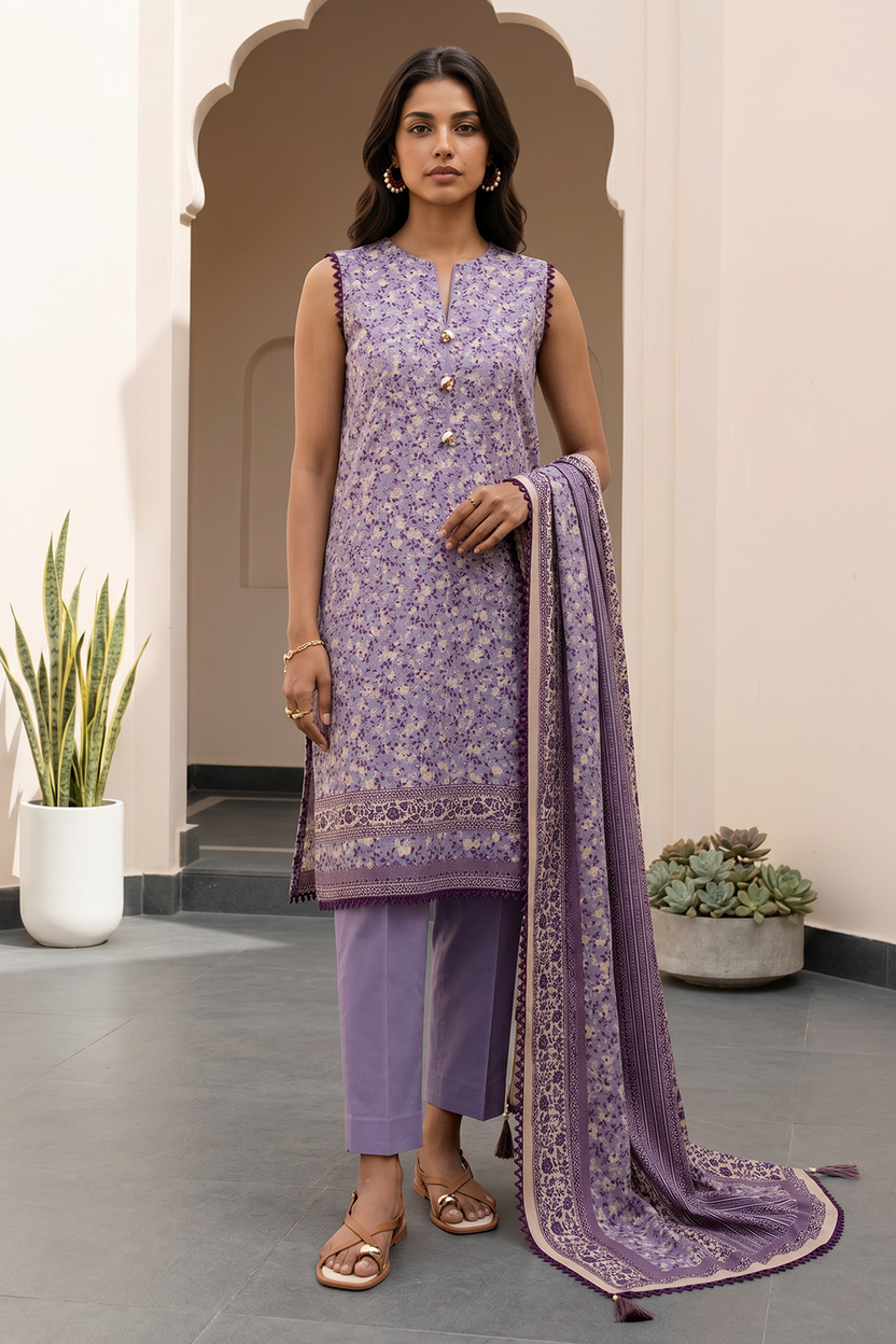 Zellbery Luxury Lawn Printed 3Piece Unstitched Collection 2026 WUS26X38068