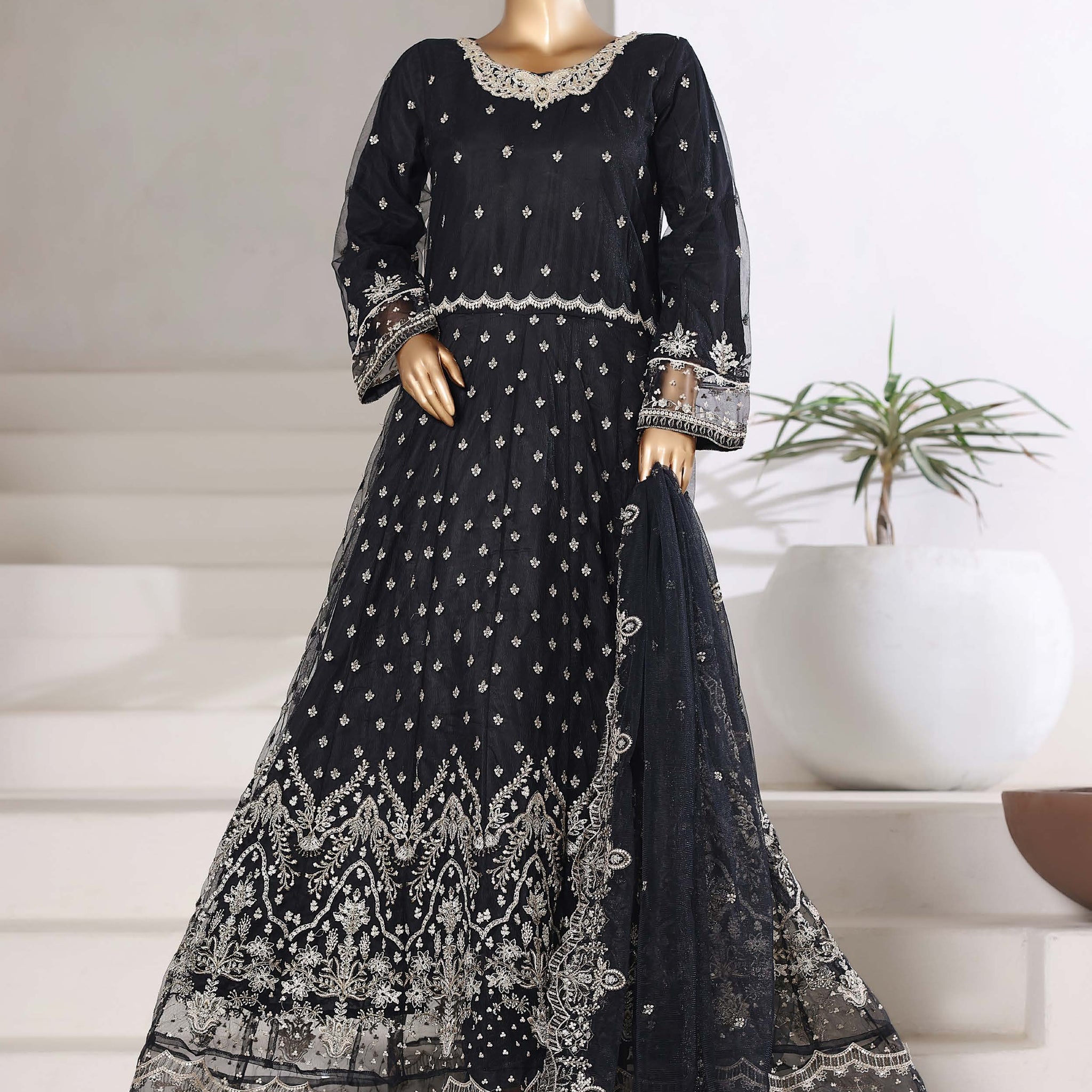 Mahpara By Sadabahar Handwork Embroidered Net Stitched 3 Piece Frock - D-03 - SB25MFF - Black- Festive Collection 2025