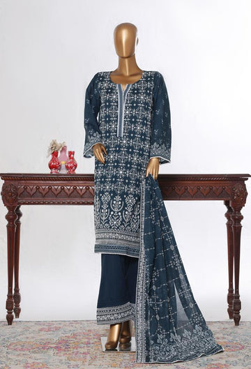 Bin Saeed Luxury Lawn White & White Chickenkari Embroidery 3Piece Stitched COLLECTION 2026. D-14