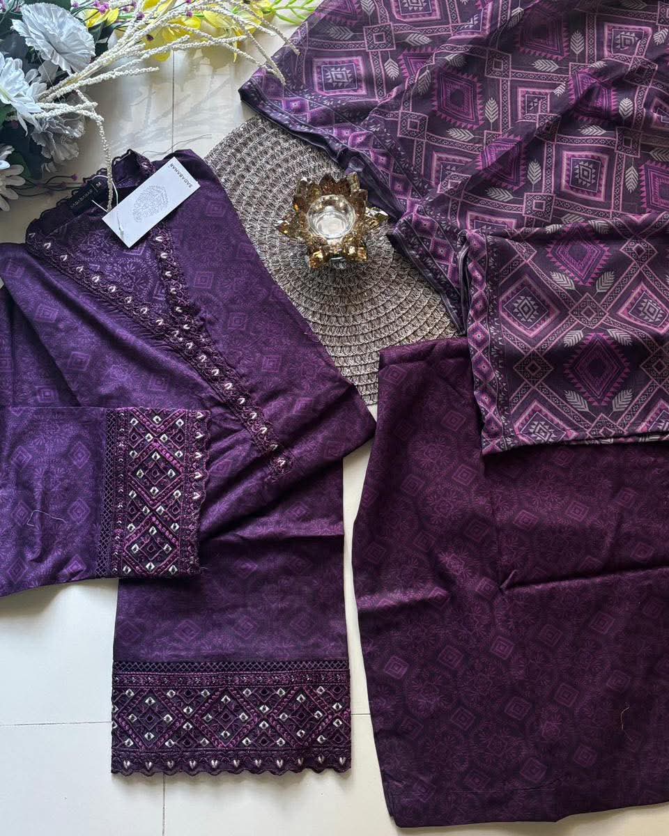 Sadabahar Malika Embroidery Lawn Short Length With Flapper With Lawn Printed Dupatta  3Piece Stitched Vol-05 Collection 2026 D#06