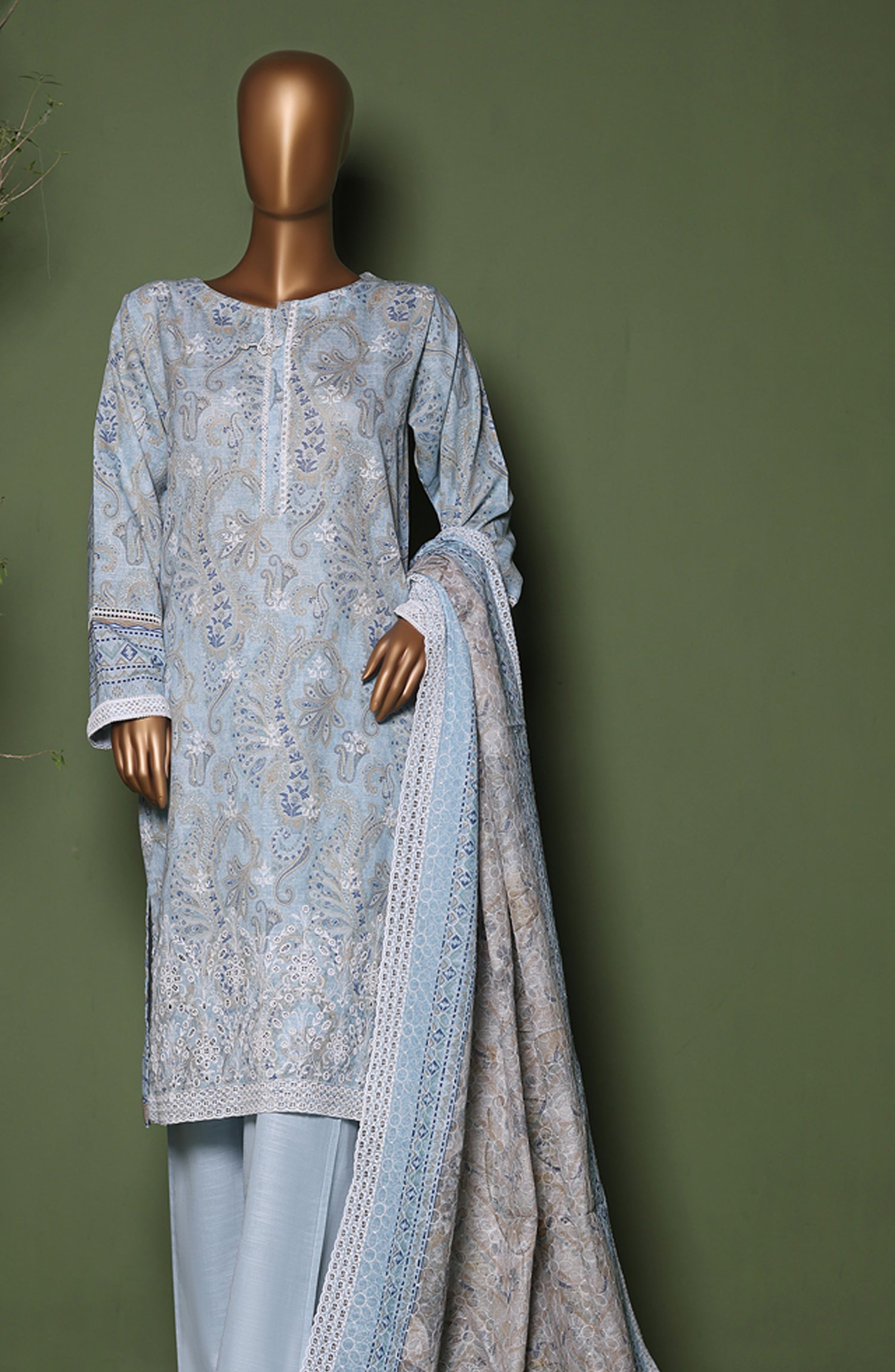 HZ Printkari Embroidered Khaddar Stitched 3 Piece Collection 2025. HZPE 03