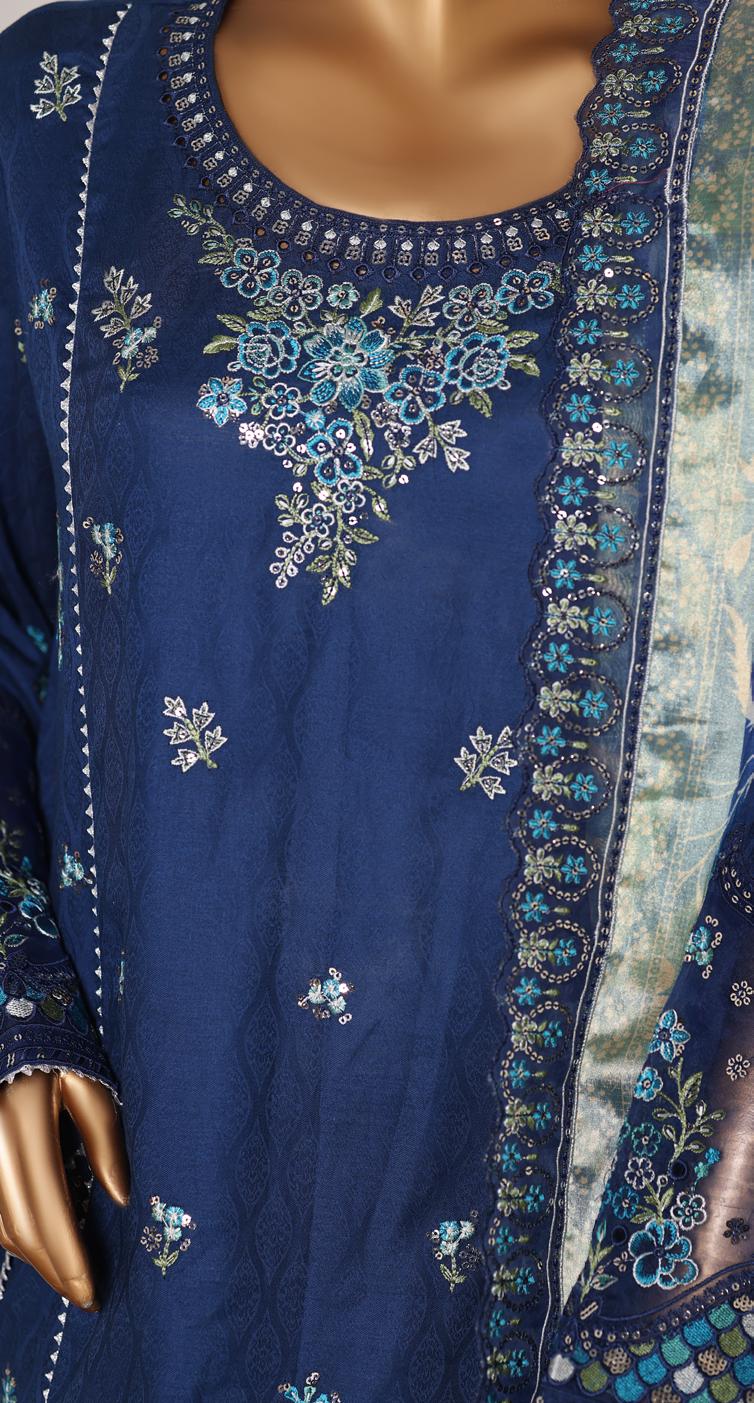 Bin Saeed Luxury Lawn Jacquard Fetive Embroidery 3Piece Stitched COLLECTION 2026. D-01