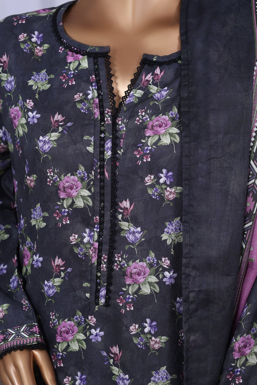 BIN SAEED Printed Cotton 3pcs Stitched Vol-10 3Piece Stitched COLLECTION 2025 D-01 Black