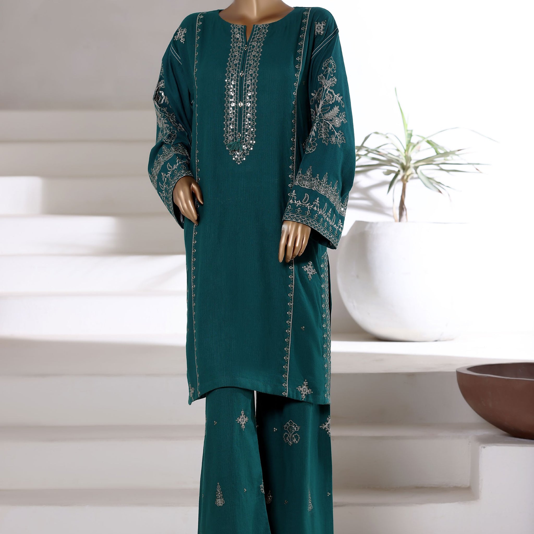 SADABAHAR Vybe Khaddar Embroidered Set 2PlECE STITCHED Vol-04 COLLECTION 2025 D-308 C-Green