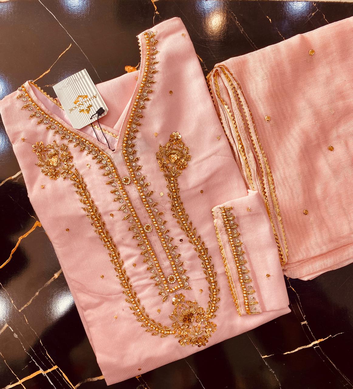 Manahil Khaddi Net Handwork Embrodered 2Piece Stitched Collection 2025(T.Pink)D-06