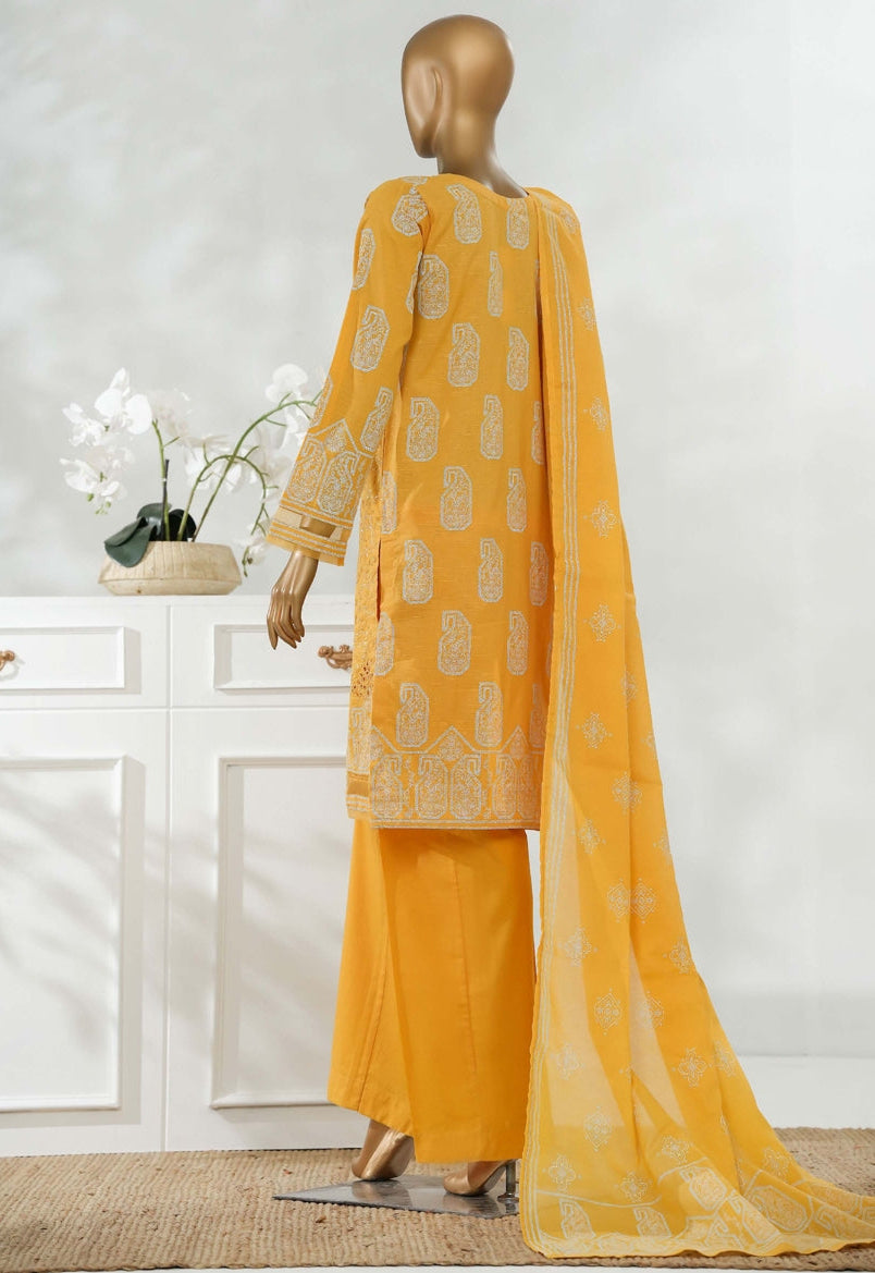 Hz Ready To Were Cotton Sunehri Paste Print With Embroidery Stitched Collection 2025. D-62 Mustard