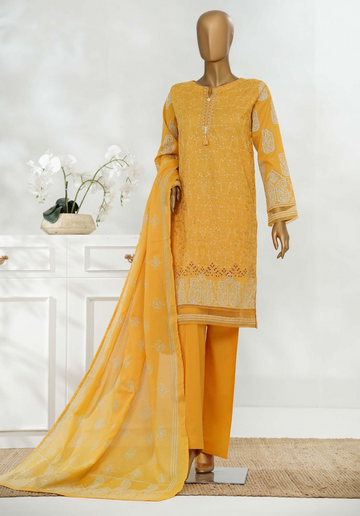 Hz Ready To Were Cotton Sunehri Paste Print With Embroidery Stitched Collection 2025. D-62 Mustard