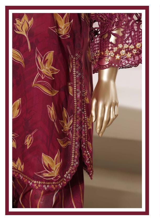Sadabahar Malika Embroidery Lawn Short Length With Shalwar With Lawn Printed Dupatta  3Piece Stitched Vol-01 Collection 2026 D#06