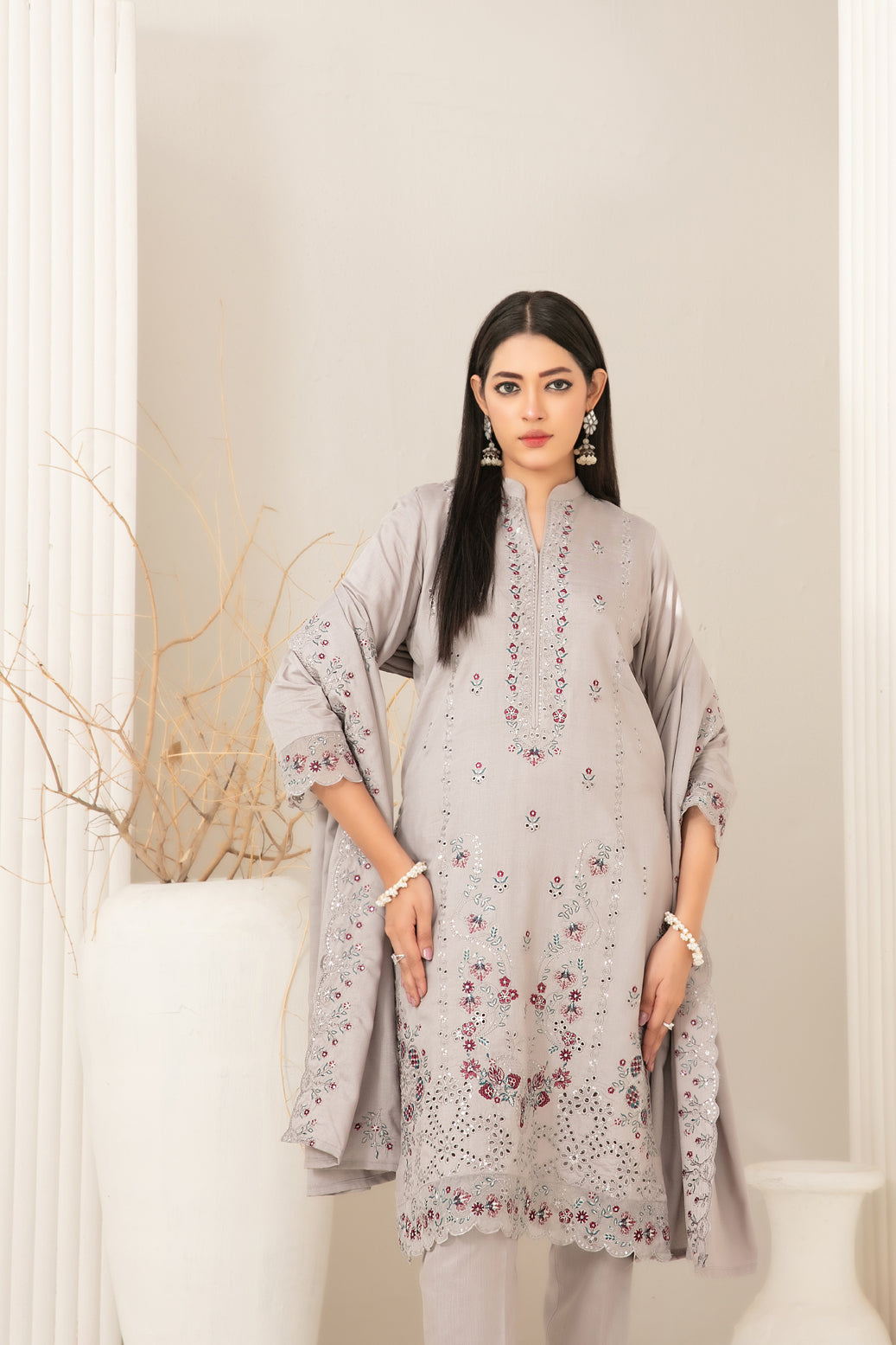 Tawakkal Dhoop Kinara Slub Viscous Embroidery 3Piece Unstitched Collection 2025 D-09