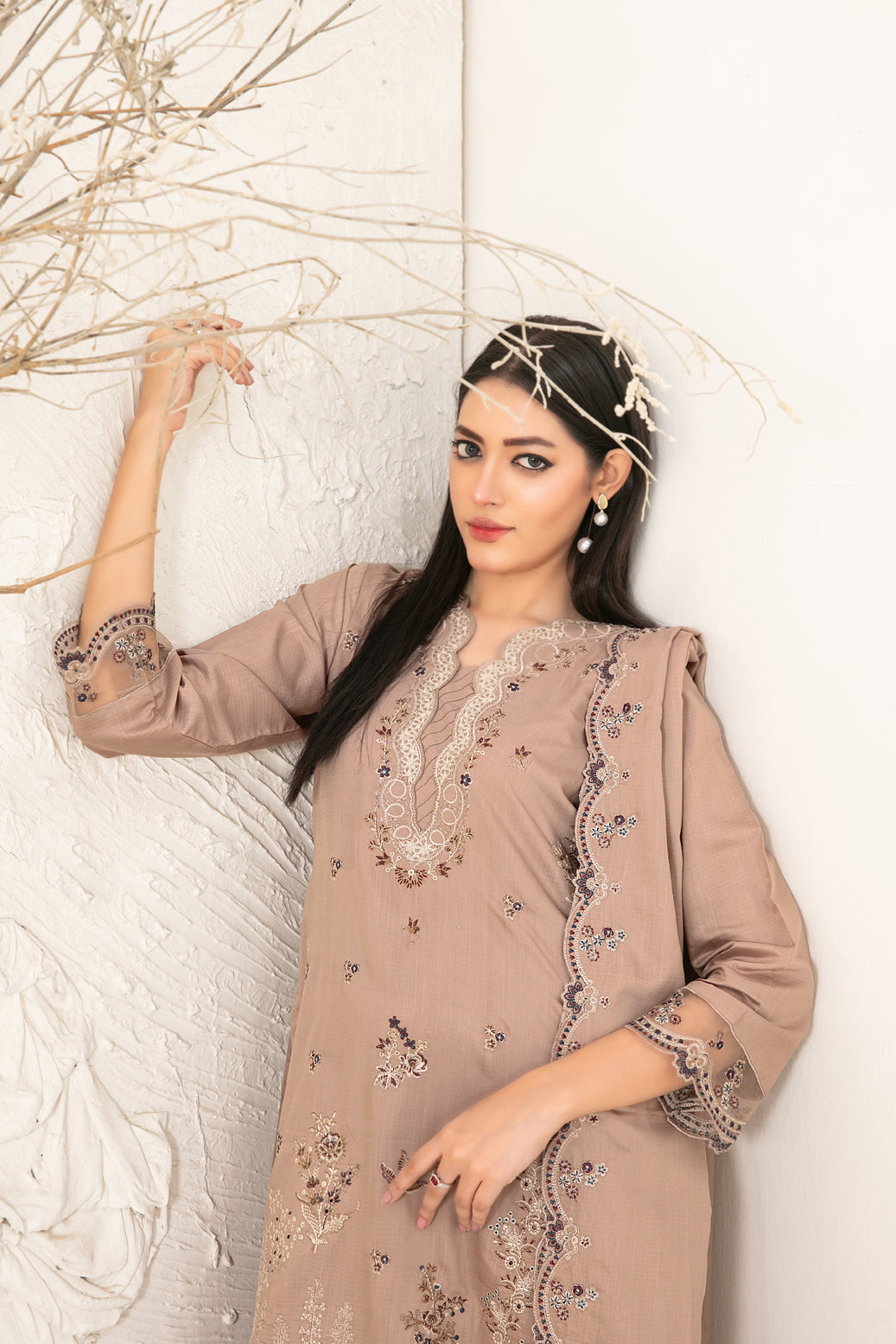 Tawakkal Dhoop Kinara Slub Viscous Embroidery 3Piece Unstitched Collection 2025 D-08