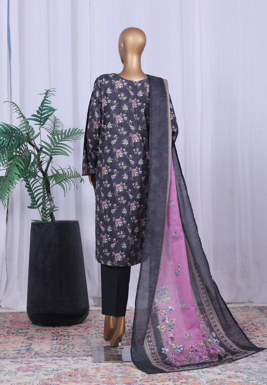 BIN SAEED Printed Cotton 3pcs Stitched Vol-10 3Piece Stitched COLLECTION 2025 D-01 Black