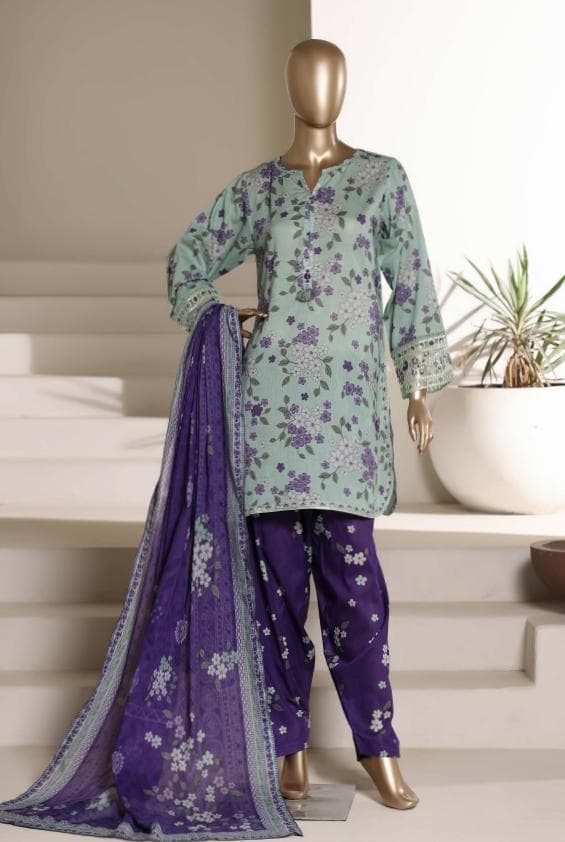 Sadabahar Malika Embroidery Lawn Short Length With Shalwar With Lawn Printed Dupatta  3Piece Stitched Vol-01 Collection 2026 D#07