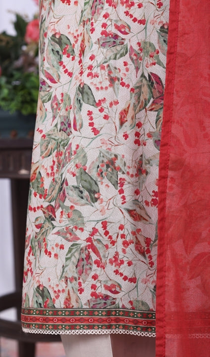 BIN SAEED Printed Cotton 3pcs Stitched Vol-10 3Piece Stitched COLLECTION 2025 D-02 Skin Foun