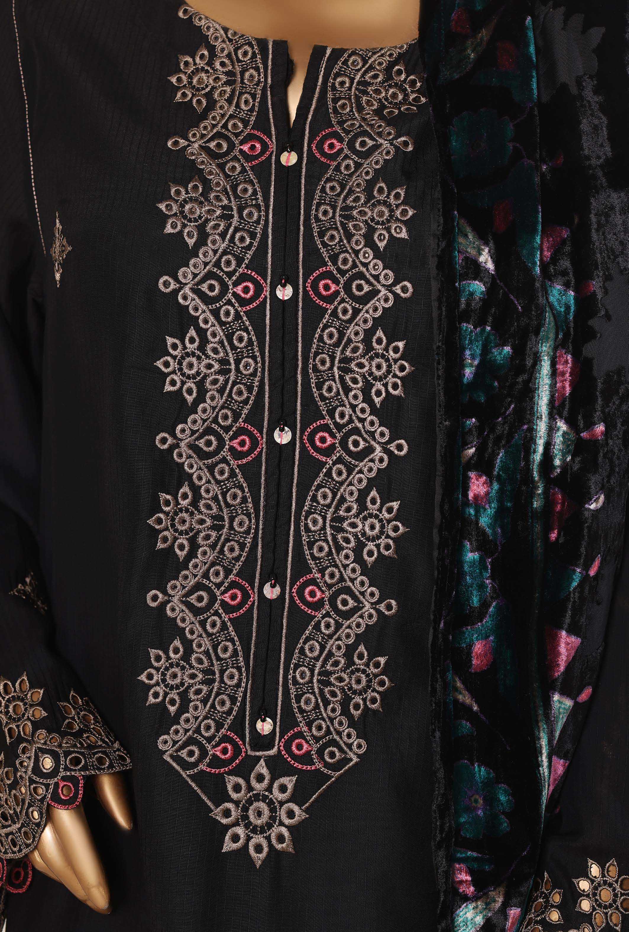 Sadabahar Stitched Embroidery Viscous 3Piece With Palachi Shwal Collection 2025 LEVP -05