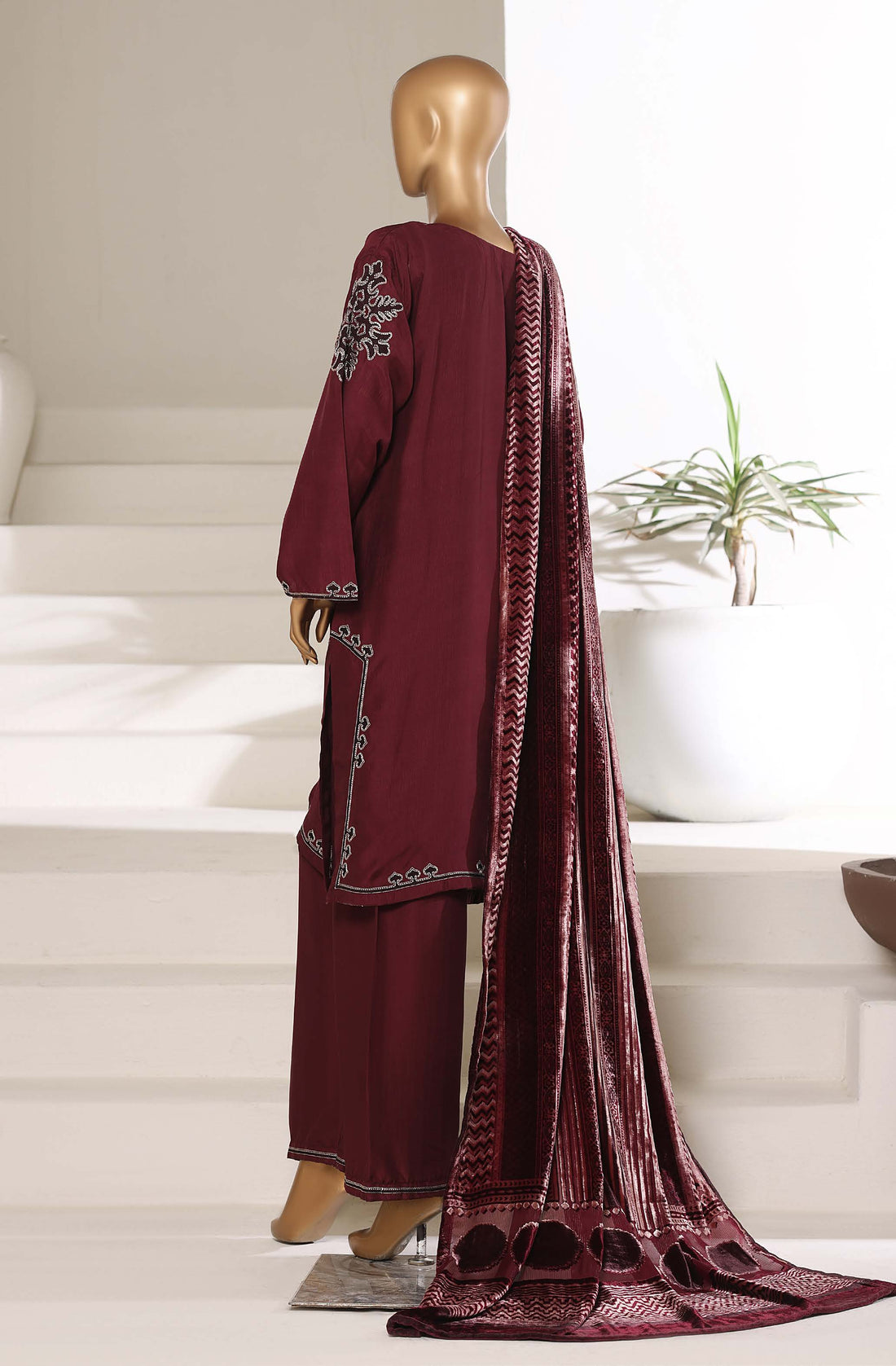 Sadabahar Stitched Embroidery Viscous 3Piece With Palachi Shwal Collection 2025 LEVP -02