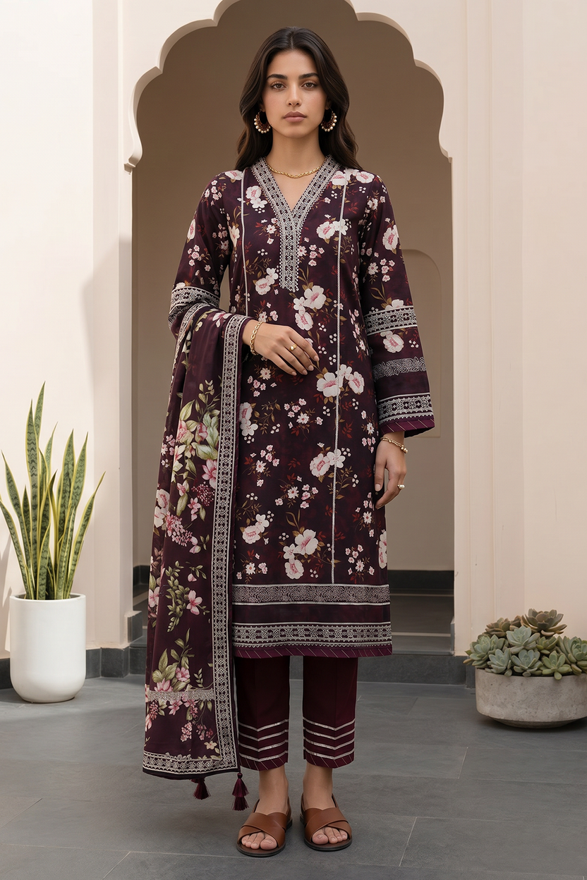 Zellbery Luxury Lawn Printed 3Piece Unstitched Collection 2026 WUS26X38067