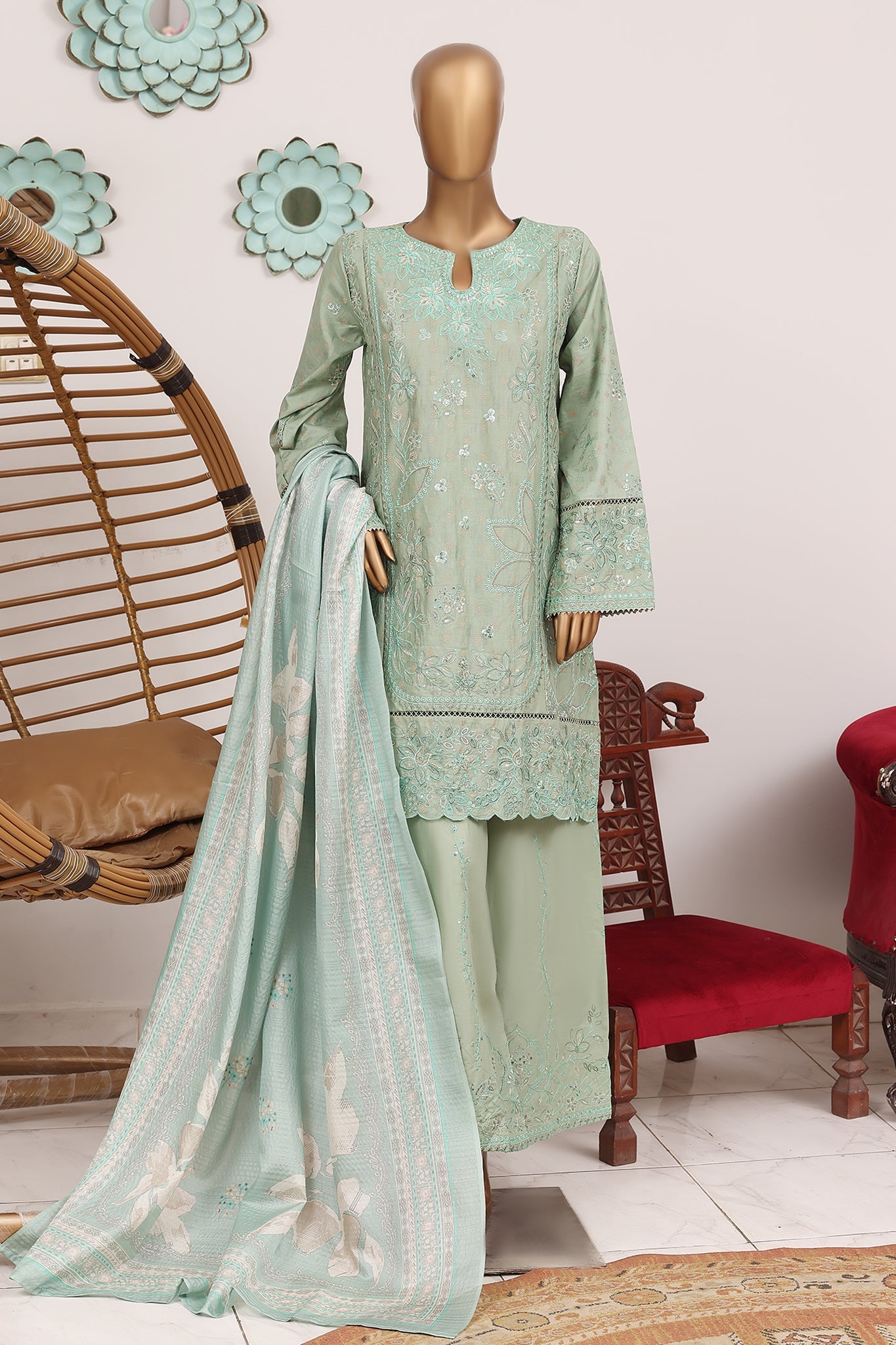 Bin Saeed Luxury Jacquard Lawn Embroidery 3Piece Stitched Collection 2026 D#-09