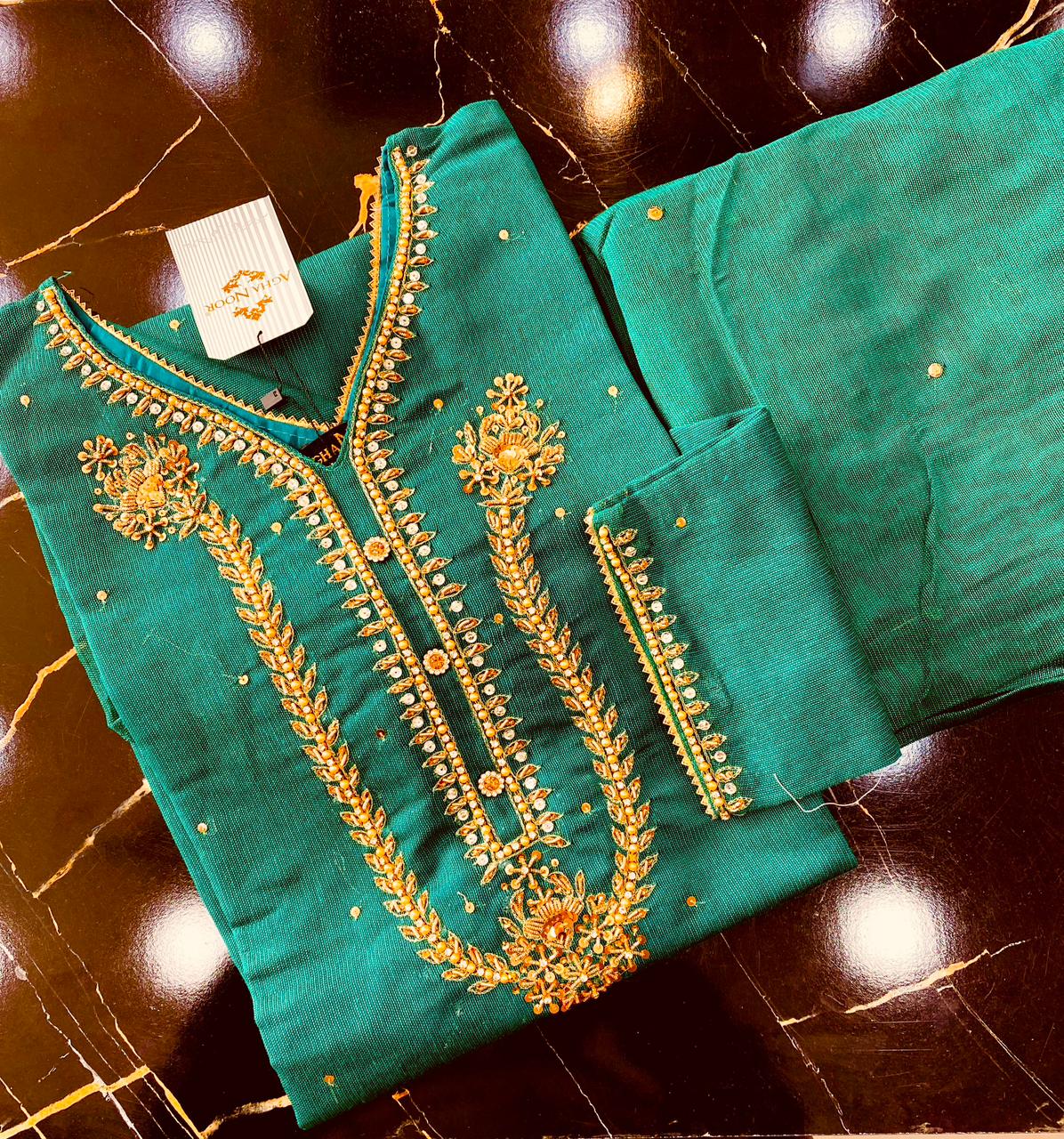 Manahil Khaddi Net Handwork Embrodered 2Piece Stitched Collection 2025(C- Green)D-04