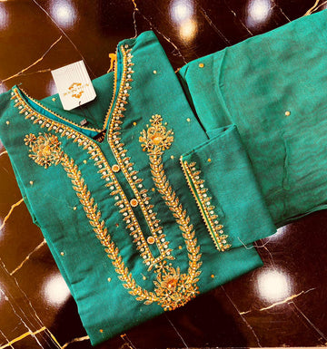 Manahil Khaddi Net Handwork Embrodered 2Piece Stitched Collection 2025(C- Green)D-04