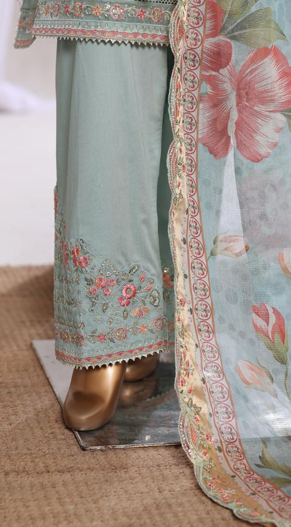 Bin Saeed Luxury Lawn Jacquard Fetive Embroidery 3Piece Stitched COLLECTION 2026. D-09