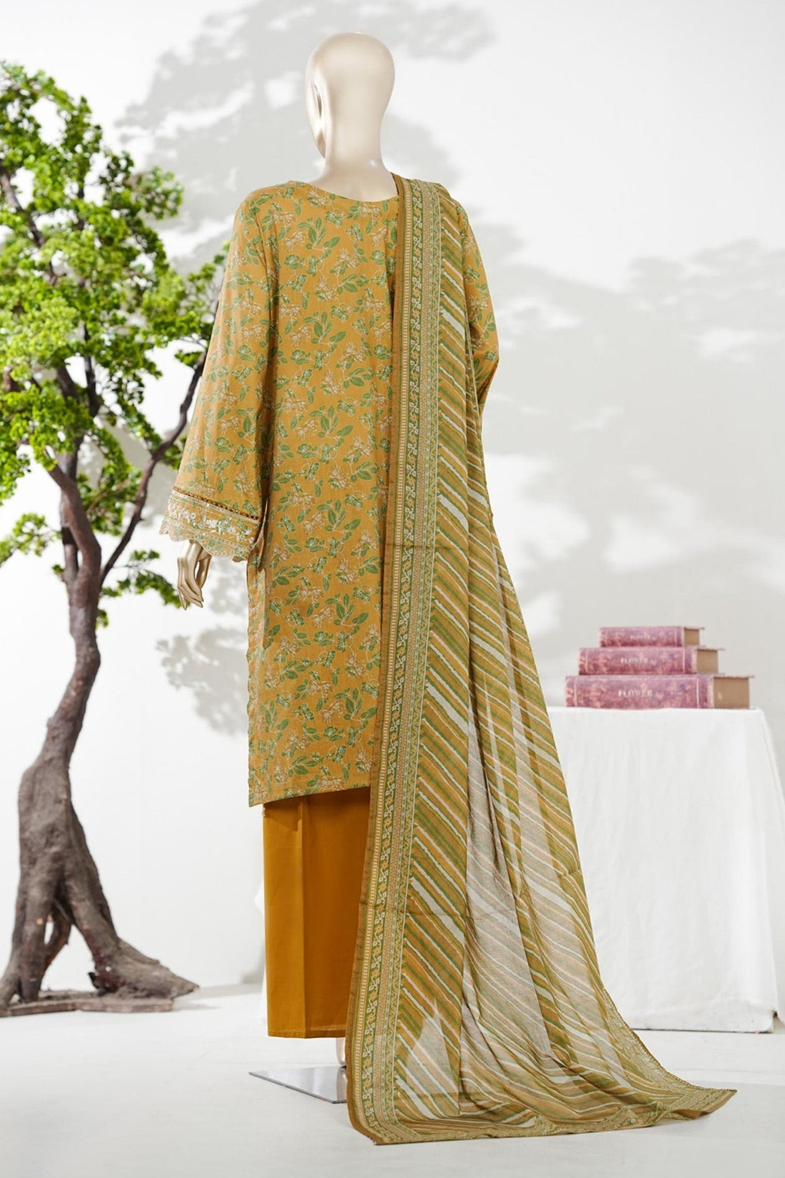 Bin Saeed Stitched 3 Piece Embroidery Lawn Short Length With Broad Flapper Eid Edition Collection 2026 D#01