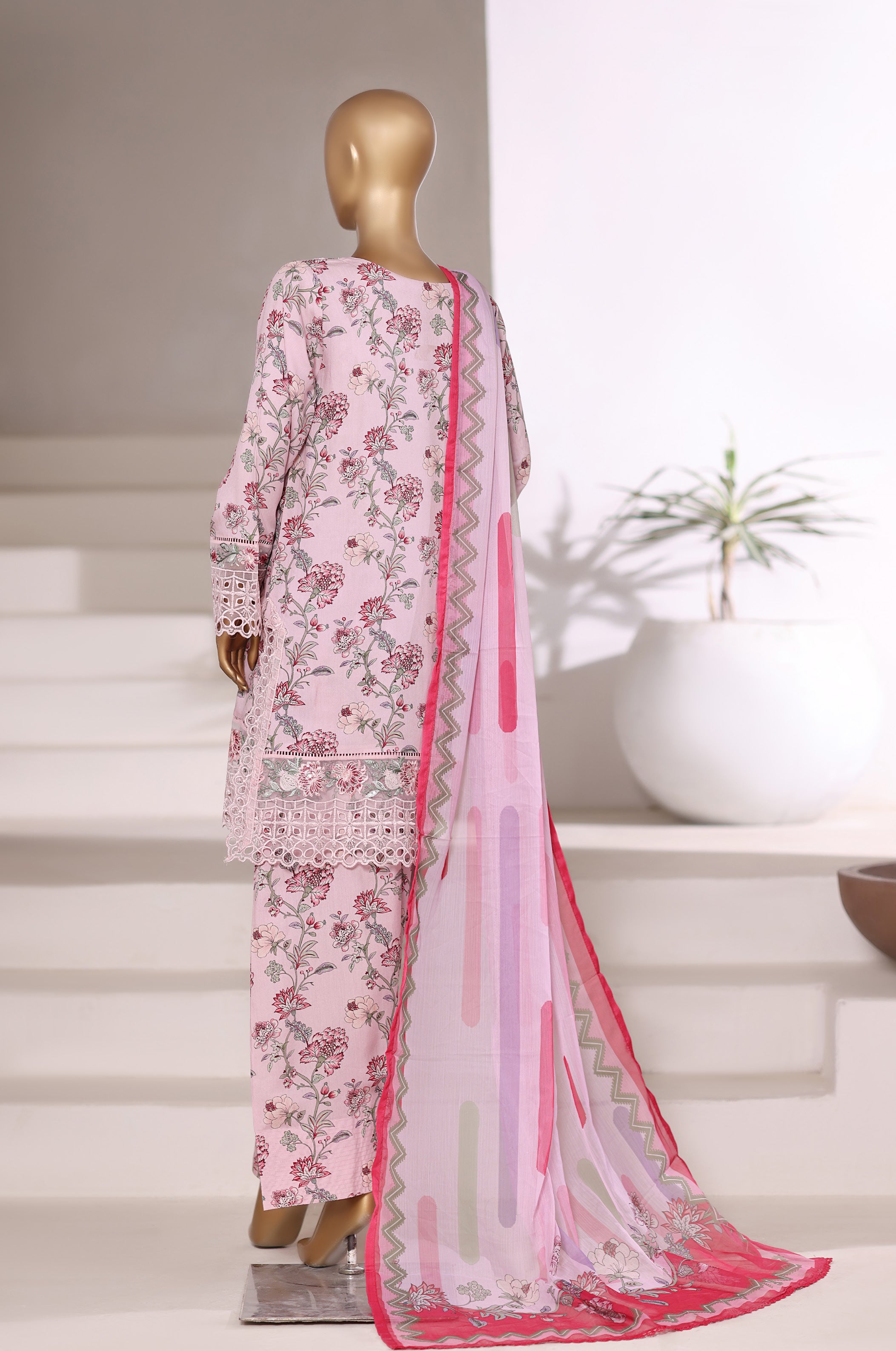 Sadabahar Malika Viscose Short Length Farshi Shalwar With Chiffon Printed Dupatta 3Piece Stitched Collection 2025 T.pink Color SDMVS- 004