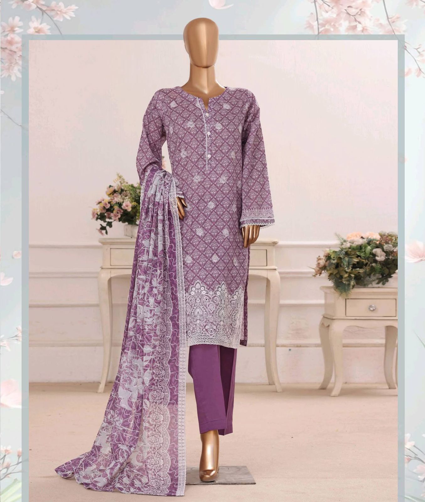 HZ Textiles Luxury Printkari Embroidered Lawn Suit Stitched 3 Piece 2026 D#-03