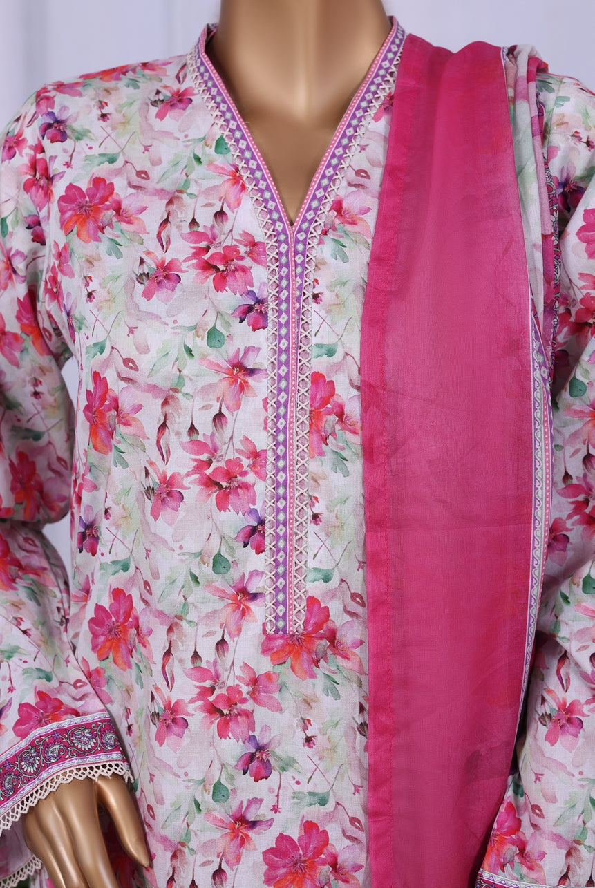 BIN SAEED Printed Cotton 3pcs Stitched Vol-10 3Piece Stitched COLLECTION 2025 D-06 Shocking Pink