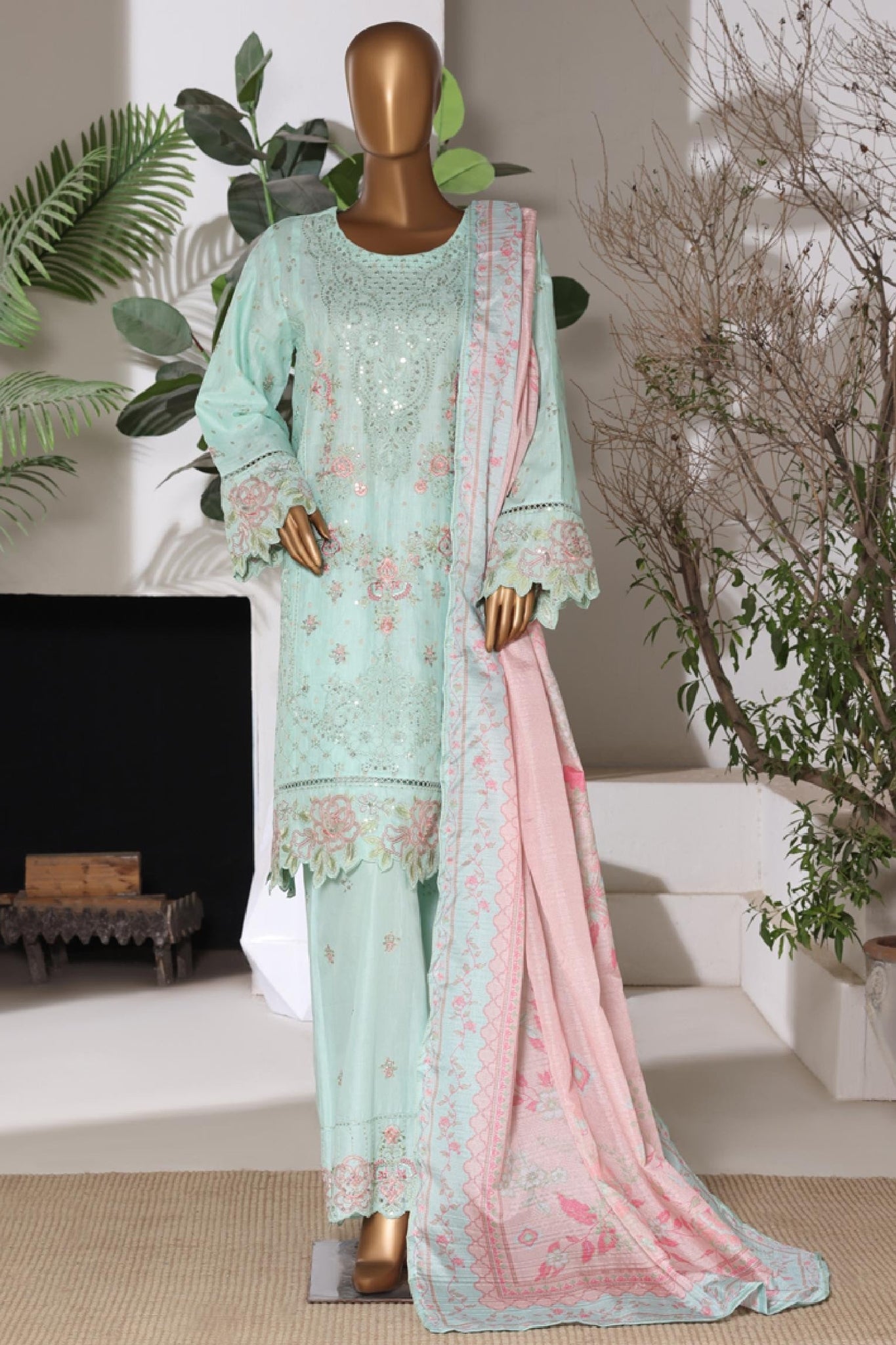 Bin Saeed Luxury Jacquard Lawn Embroidery 3Piece Stitched Collection 2026 D#-02