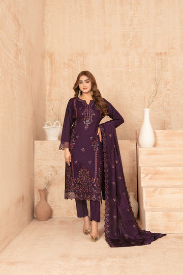 Nisrine By Tawakkal Embroidery Viscous Slub 3Piece Unstitched Collection 2025. D-01