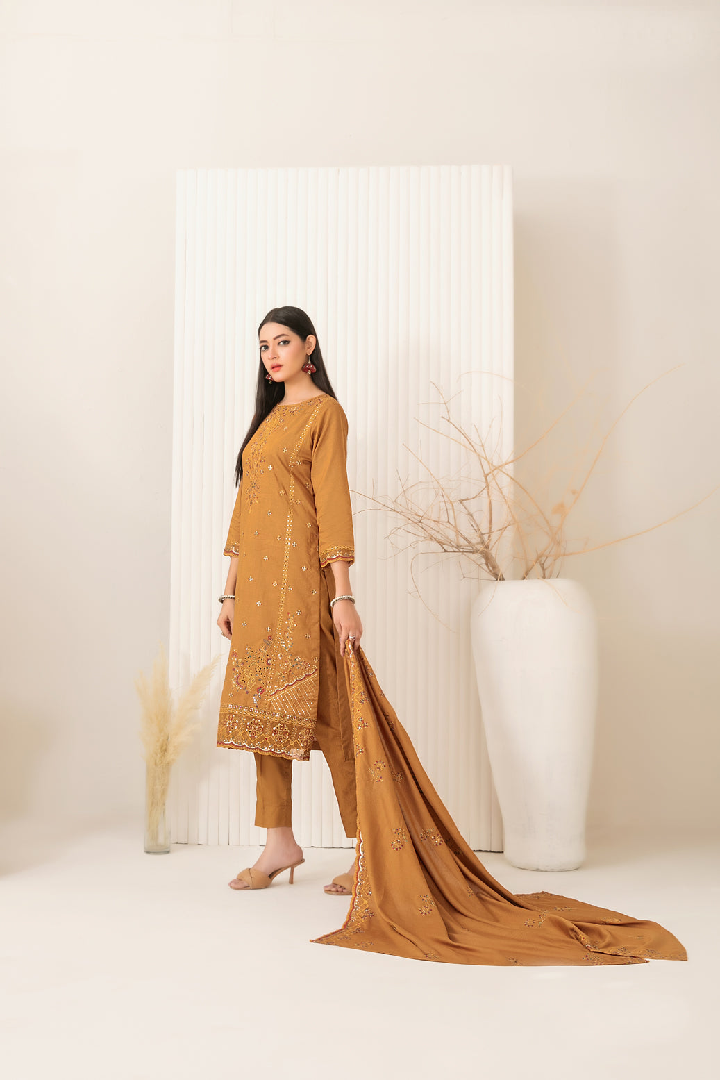 Tawakkal Dhoop Kinara Slub Viscous Embroidery 3Piece Unstitched Collection 2025 D-03