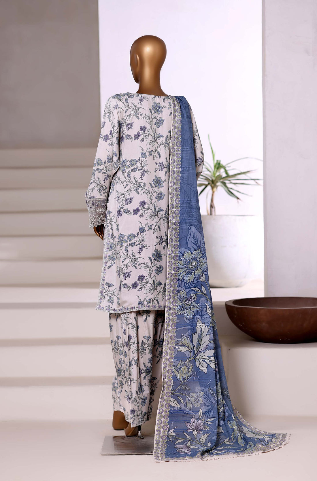 Sadabahar Malika Viscose Short Length Farshi Shalwar With Chiffon Printed Dupatta  3Piece Stitched Vol-02 Collection 2025 Cream Color SDMVS- 009
