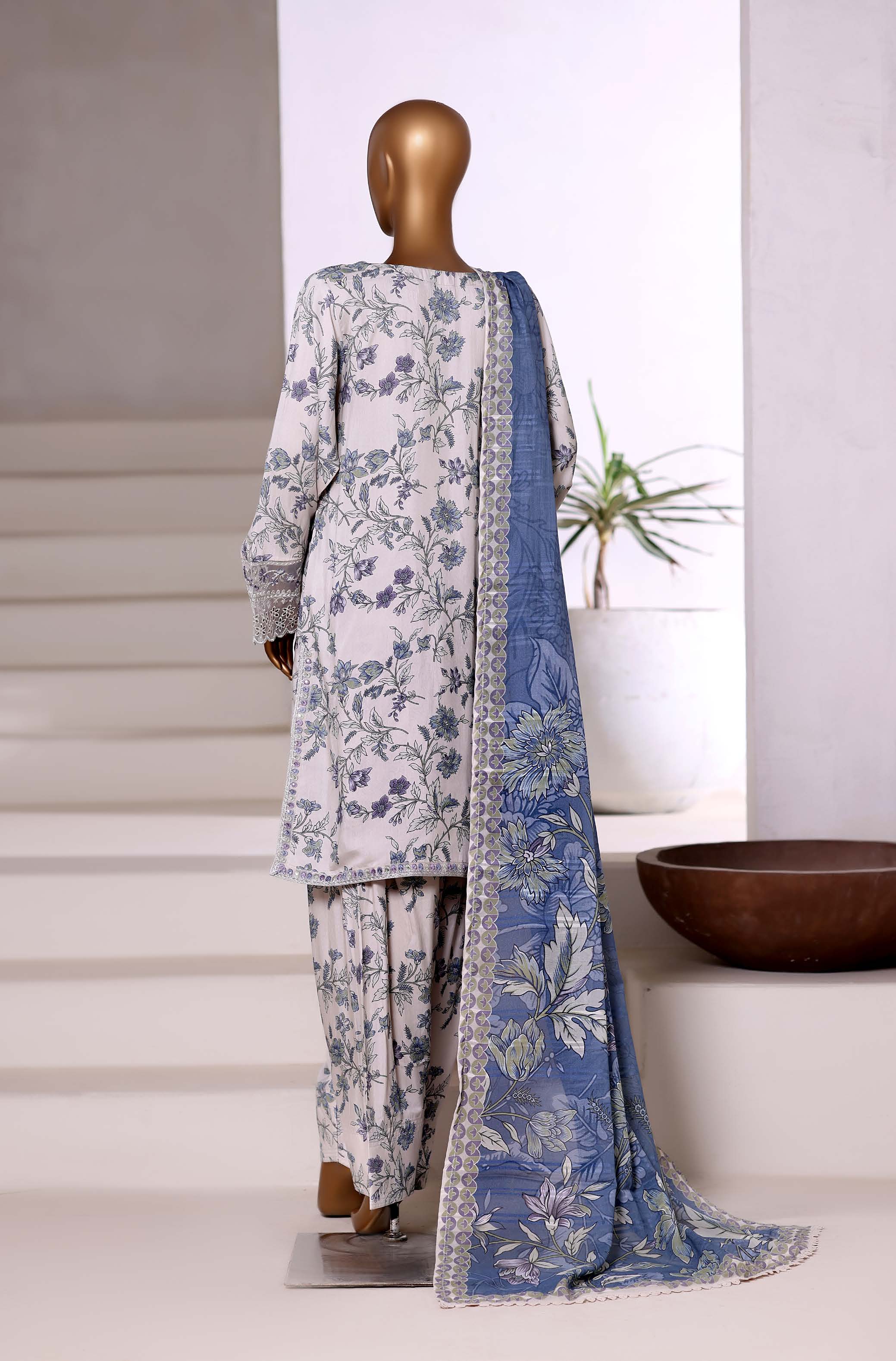 Sadabahar Malika Viscose Short Length Farshi Shalwar With Chiffon Printed Dupatta  3Piece Stitched Vol-02 Collection 2025 Cream Color SDMVS- 009