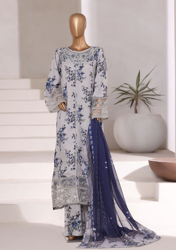 Sadabahar Malika Viscose Long Length With Chiffon Printed Dupatta 3Piece Stitched Collection 2025 Light Grey SDMVL- 005