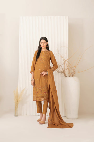 Tawakkal Dhoop Kinara Slub Viscous Embroidery 3Piece Unstitched Collection 2025 D-03