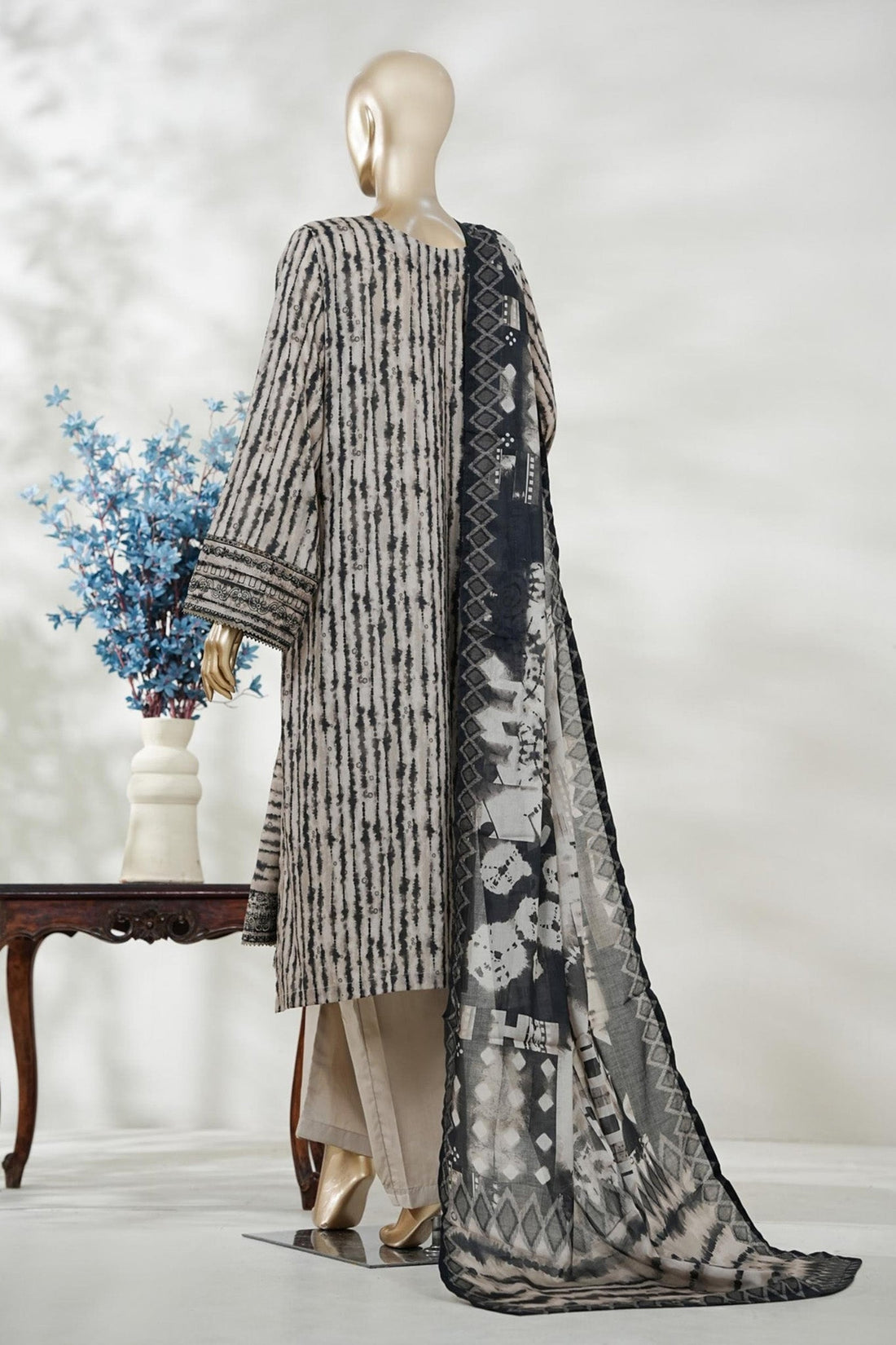 Bin Saeed Stitched 3 Piece Embroidery Lawn Long Length With Broad Flapper Eid Edition Collection 2026 D#16