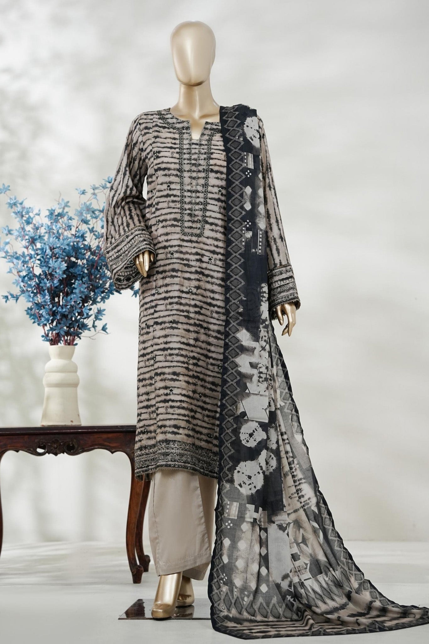 Bin Saeed Stitched 3 Piece Embroidery Lawn Long Length With Broad Flapper Eid Edition Collection 2026 D#16