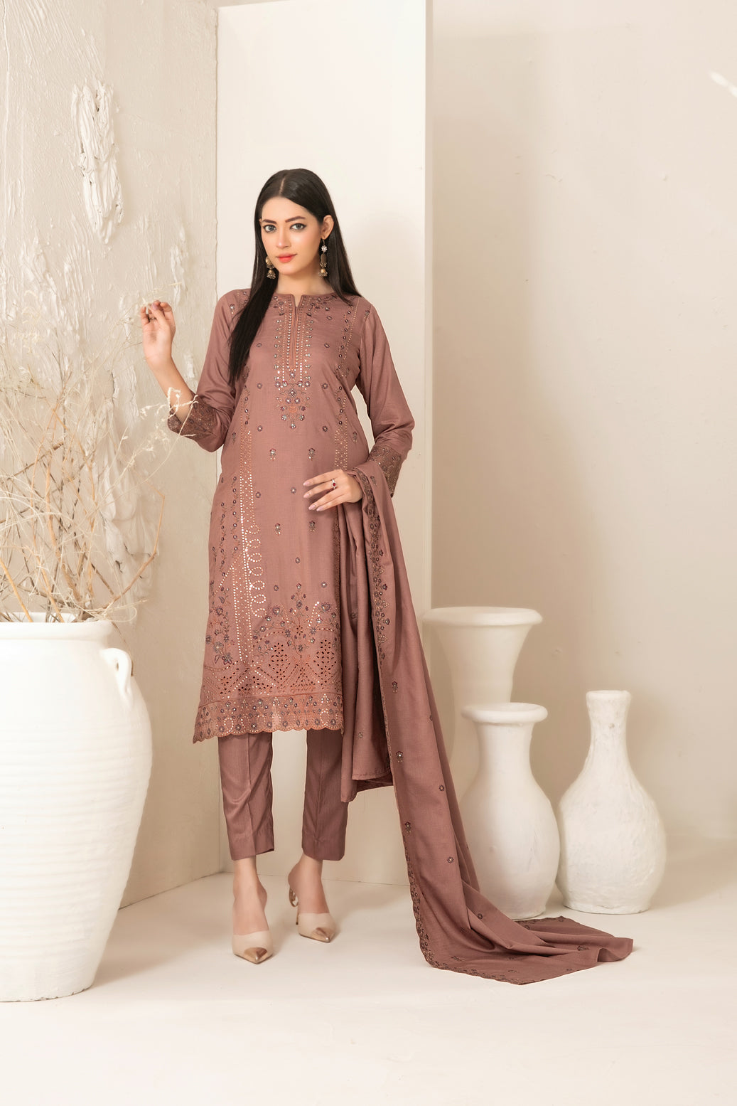 Tawakkal Dhoop Kinara Slub Viscous Embroidery 3Piece Unstitched Collection 2025 D-01