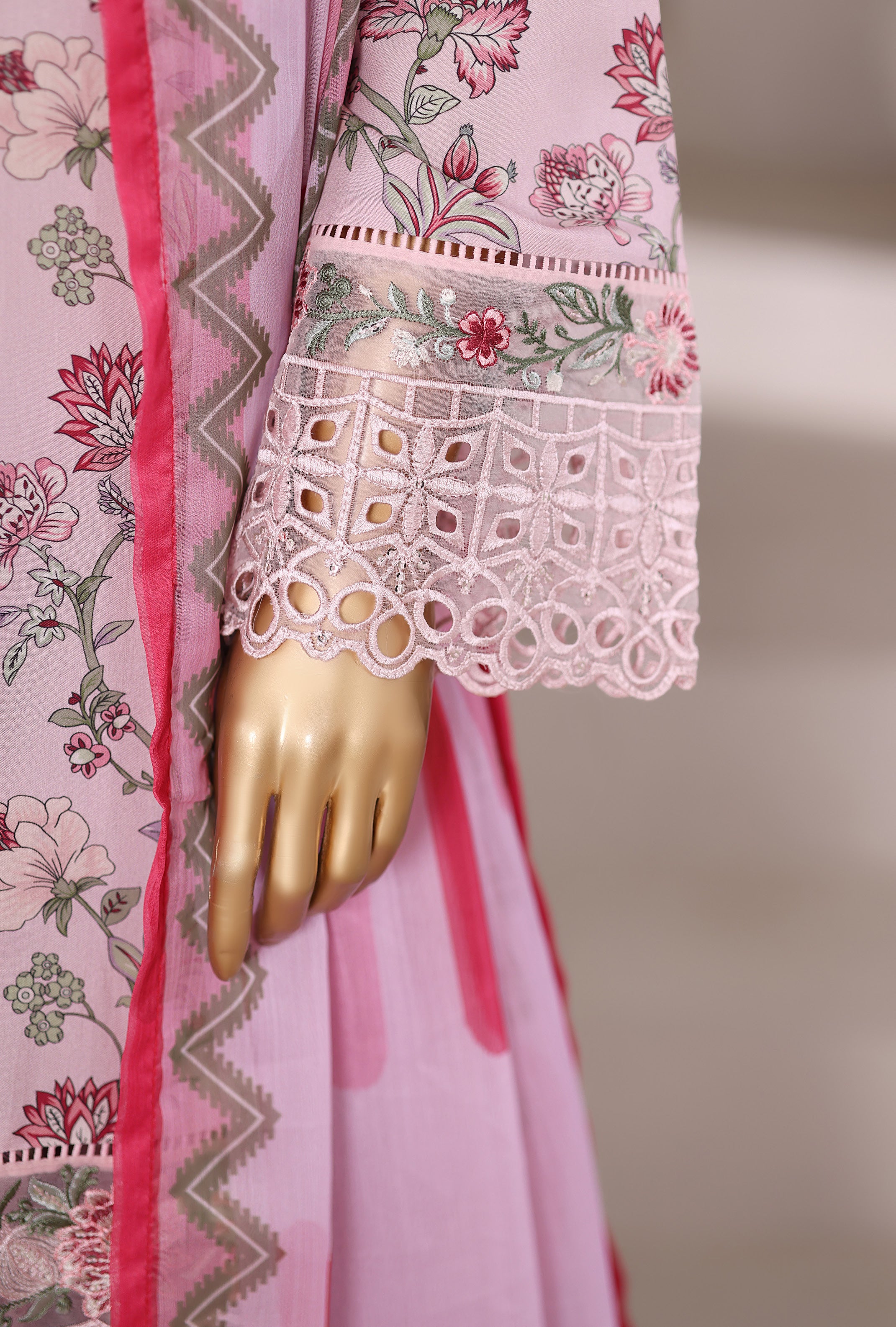 Sadabahar Malika Viscose Short Length Farshi Shalwar With Chiffon Printed Dupatta 3Piece Stitched Collection 2025 T.pink Color SDMVS- 004